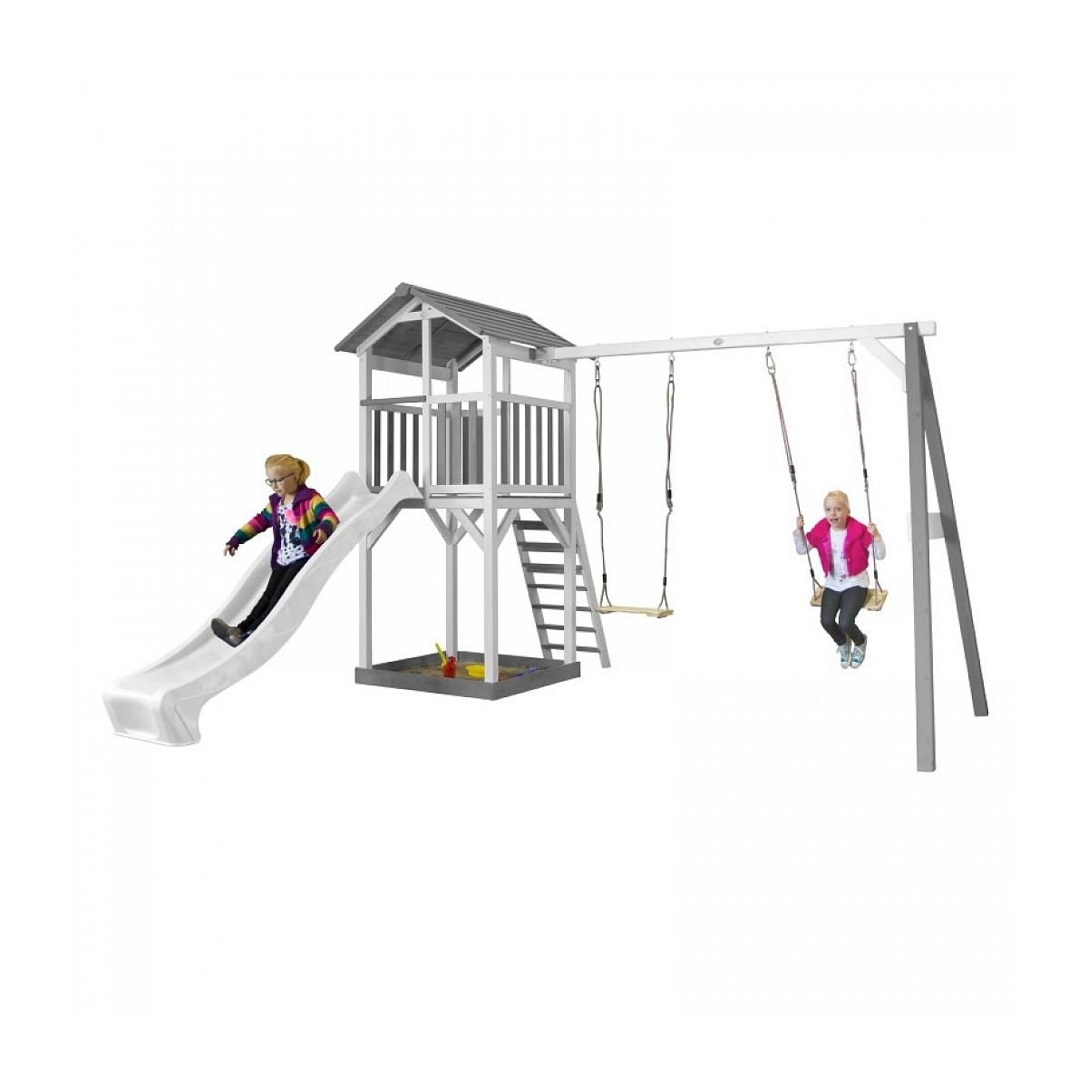 Axi House AXI Structure de jeu Beach Tower Blanc Gris avec 2 balancoires et toboggan Blanc