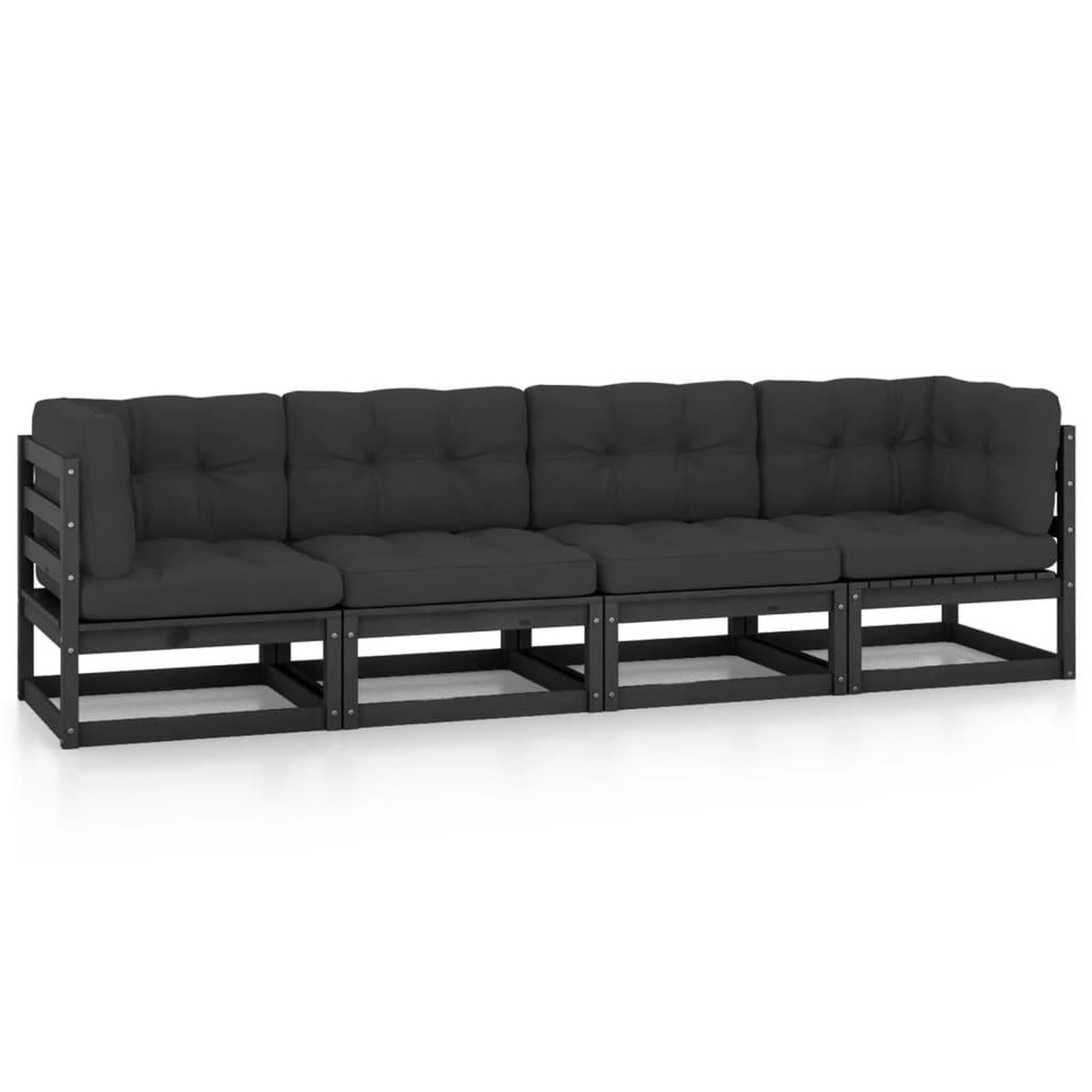 Voir la diapositive 2 : VIDAXL Canape 4 places de jardin avec coussins Bois de pin massif