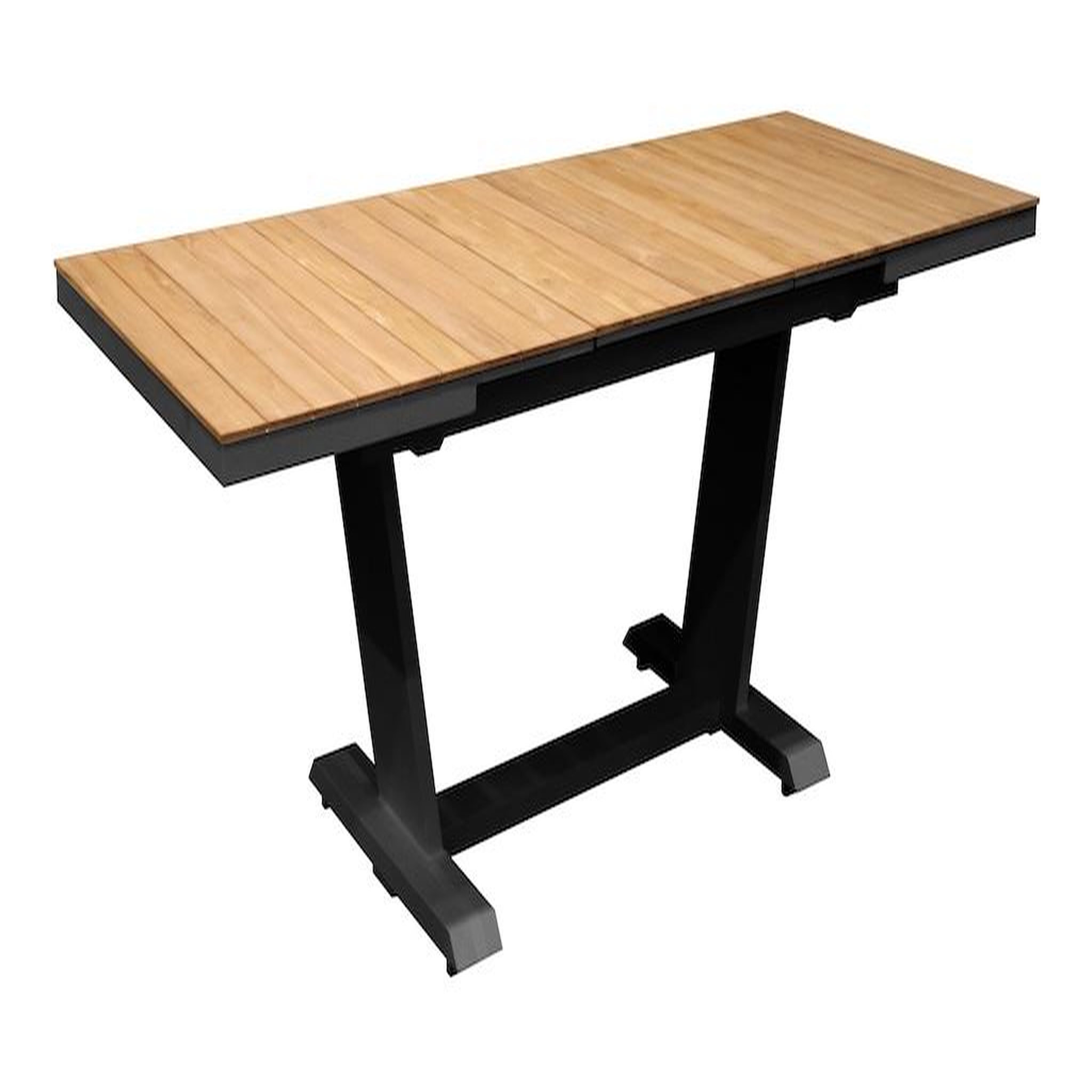 Proloisirs Table de repas extensible - AMBER - 180/240 x 100 cm - Aluminium époxy graphite / Lames teck - Allonge automatique