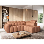BEST MOBILIER Basile - canapé d'angle droit 4 places assise extensible électrique avec coffre en tissu texturé. Coloris disponibles : Marron, Orange, Vert