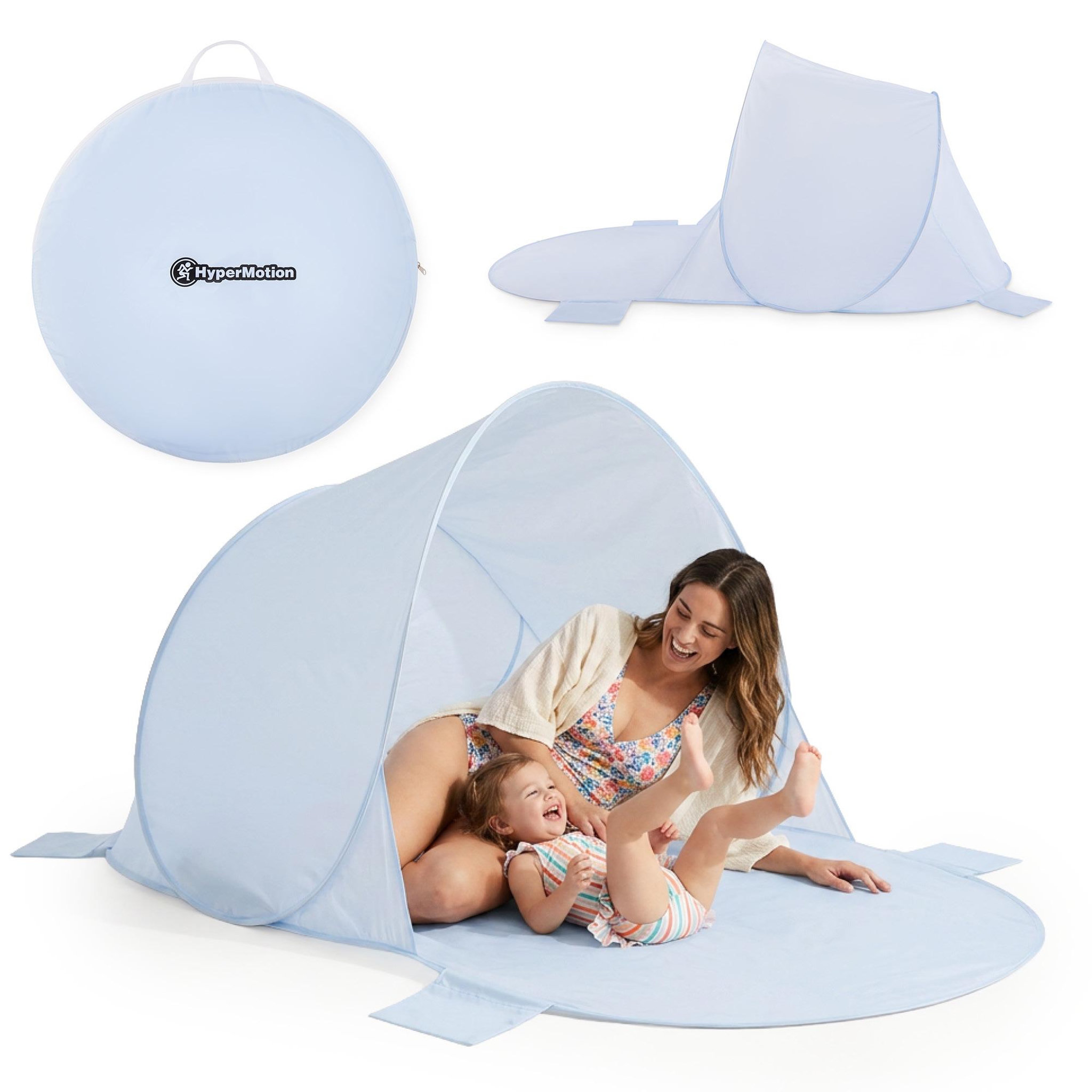 HYPERMOTION Tente de plage Pop-Up HyperMotion bleue avec tapis de sol 200 x 130 x 90 cm