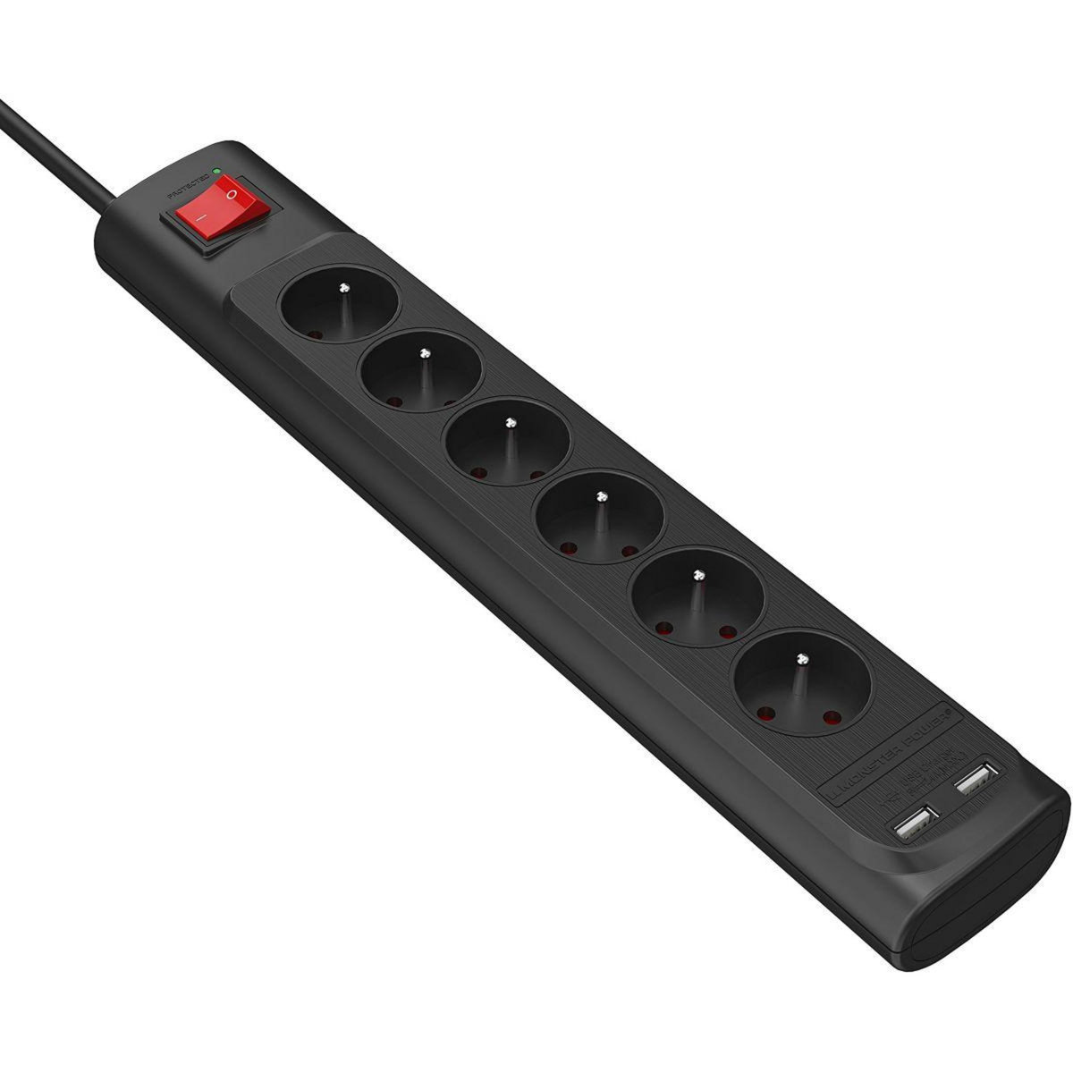 Monster Cable Rallonge parafoudre Parasurtenseur 6 prises + 2 USB-A