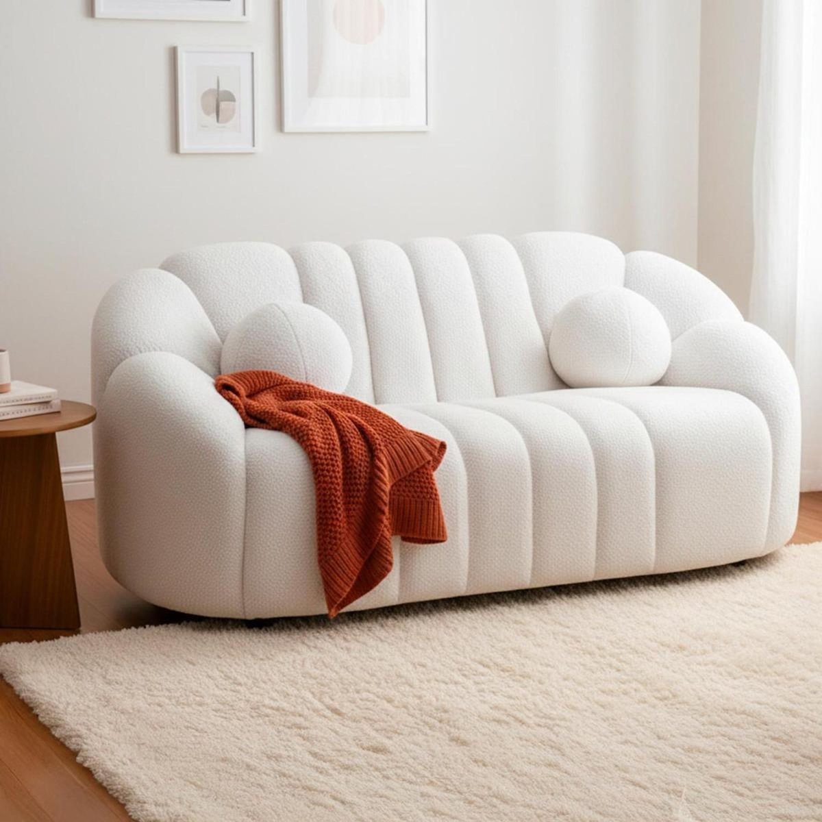 Paris Prix Canapé 2 places Bouclette  Spencer  162cm Blanc