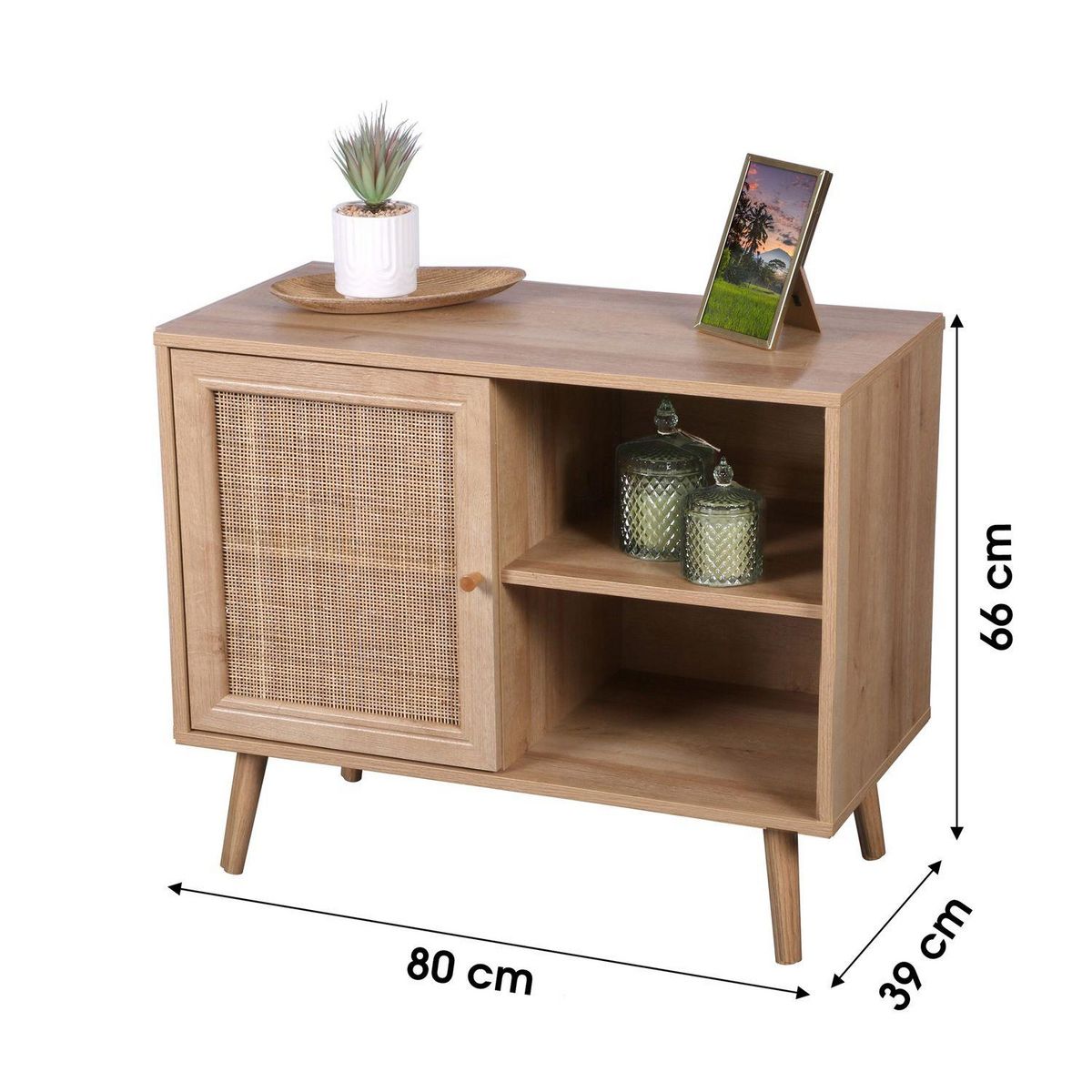 TOILINUX Commode 1 porte Bali en cannage et panneaux de particules