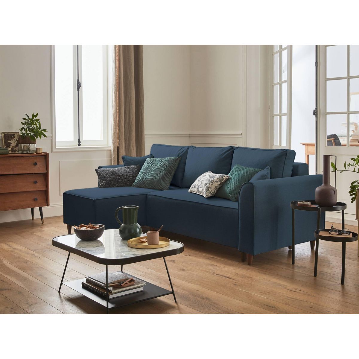 BEST MOBILIER Saphir - canapé d'angle réversible 4 places - convertible - avec coffre - en tissu