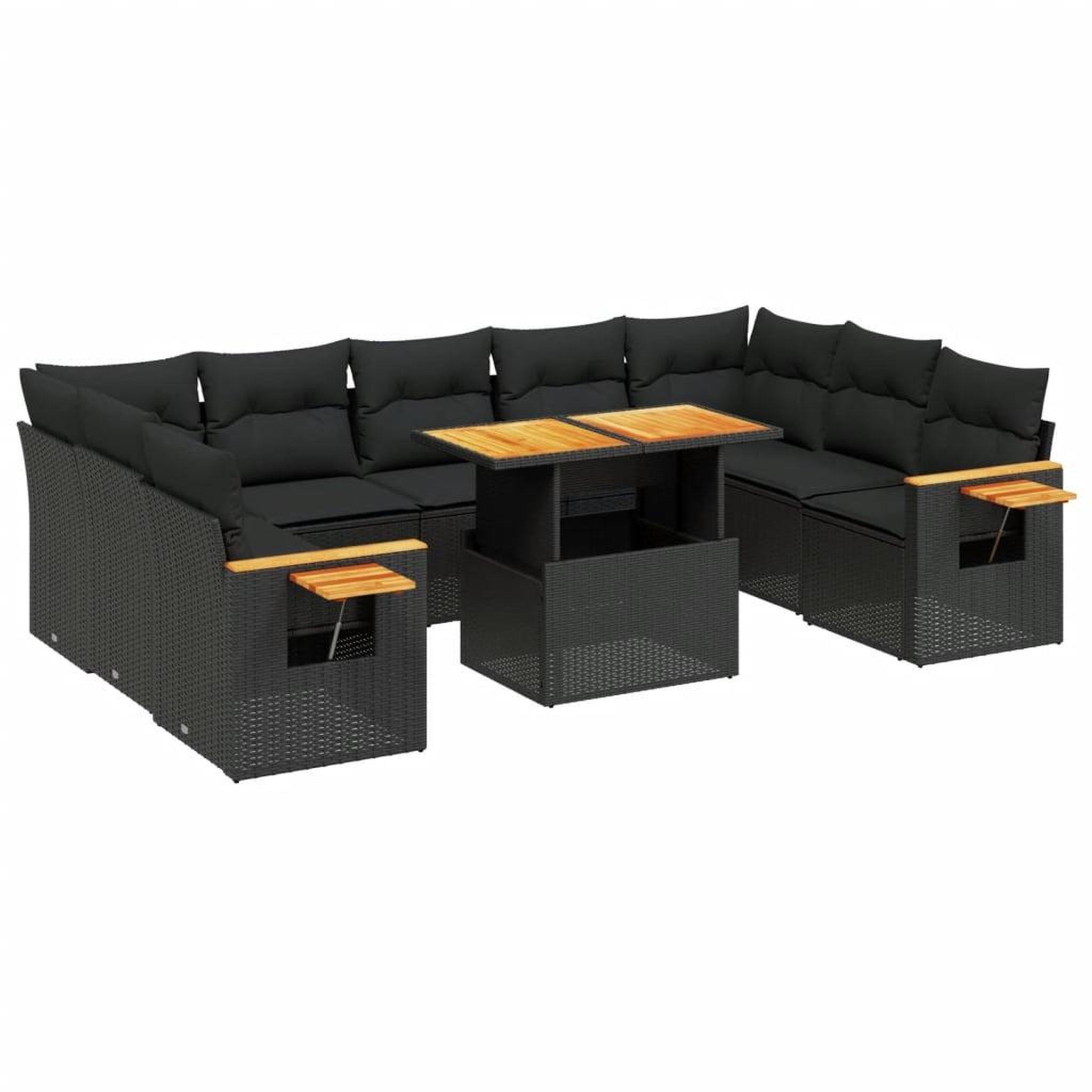 Voir la diapositive 2 : VIDAXL Salon de jardin 10 pcs avec coussins noir resine tressee