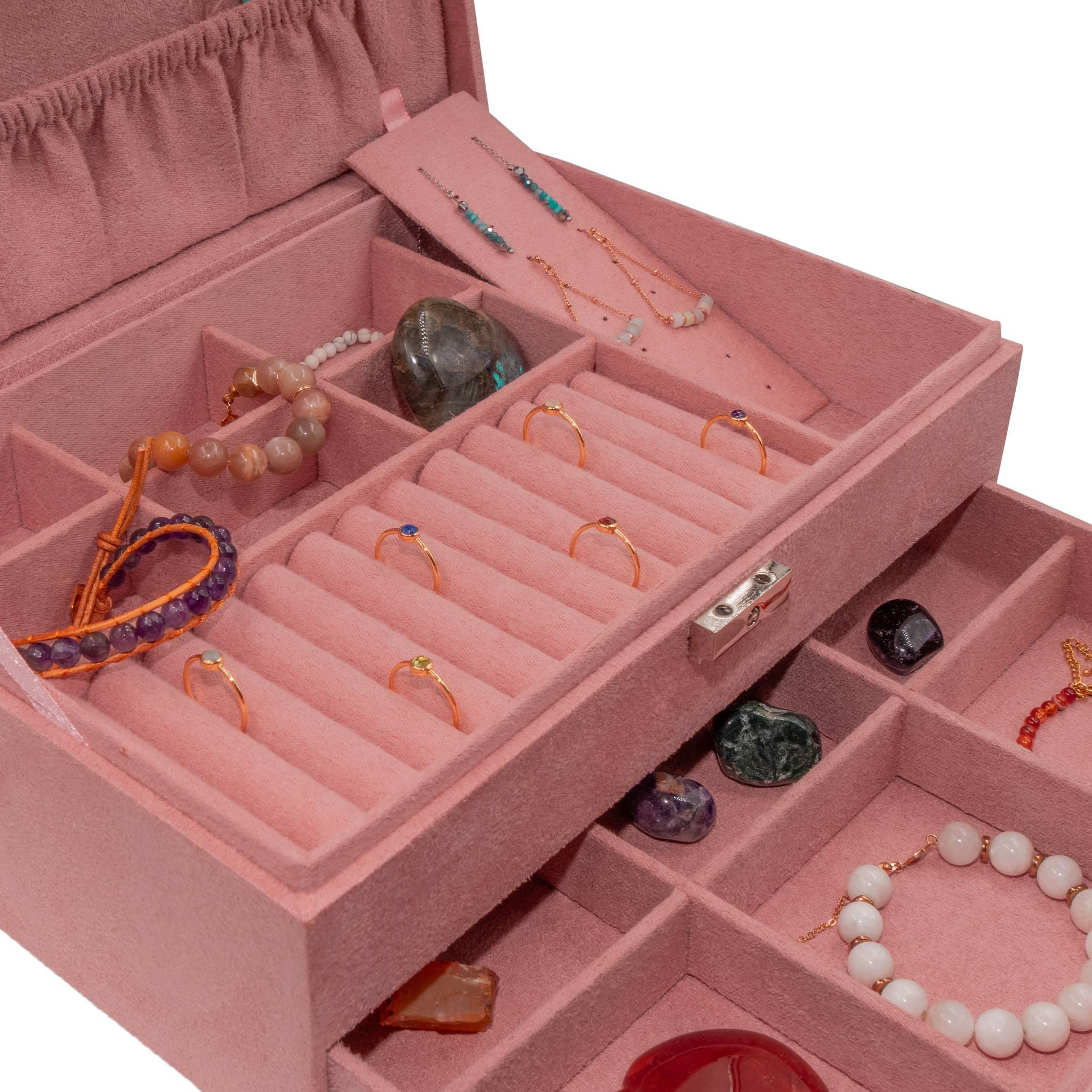 Voir la diapositive 4 : SLOYA Grande boîte à bijoux velours rose pêche