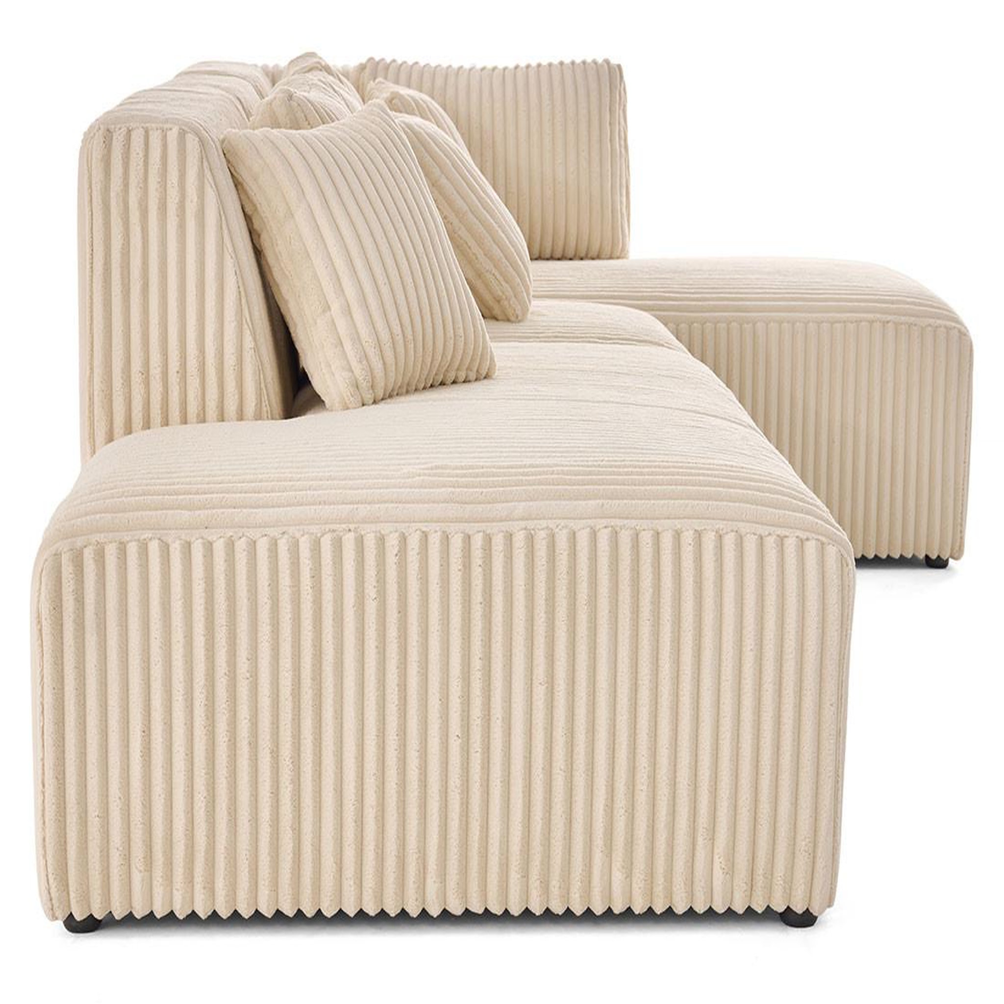 Voir la diapositive 3 : LISA DESIGN Victoire - canapé modulable d'angle droit 5 places en velours côtelé grosses côtes