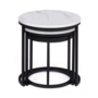 Voir la diapositive 4 : ID MARKET Lot de 3 tables basses gigognes ALASKA rondes 35/40/45 effet marbre et noir pieds métal