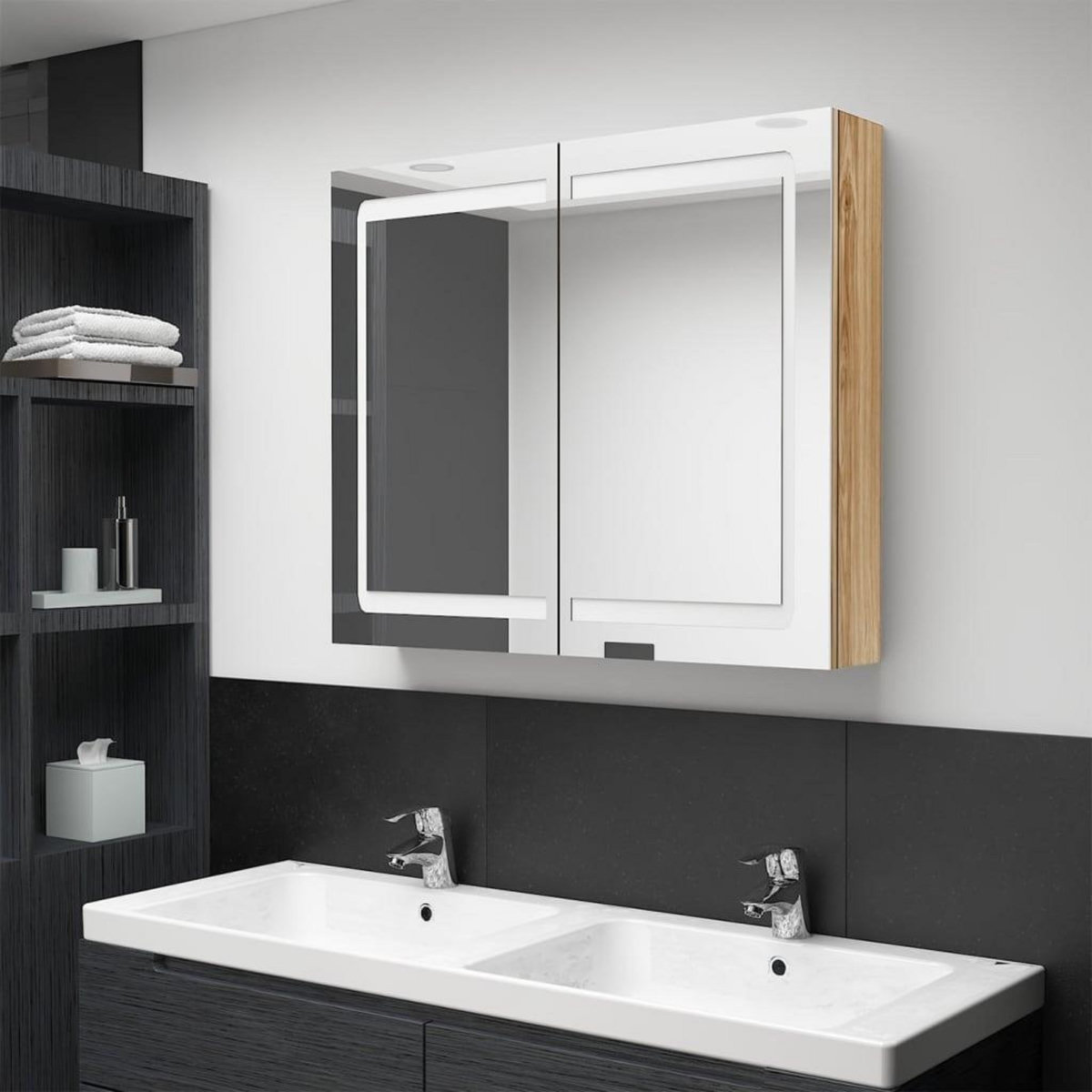 VIDAXL Armoire de salle de bain a miroir LED Chene 80x12x68 cm
