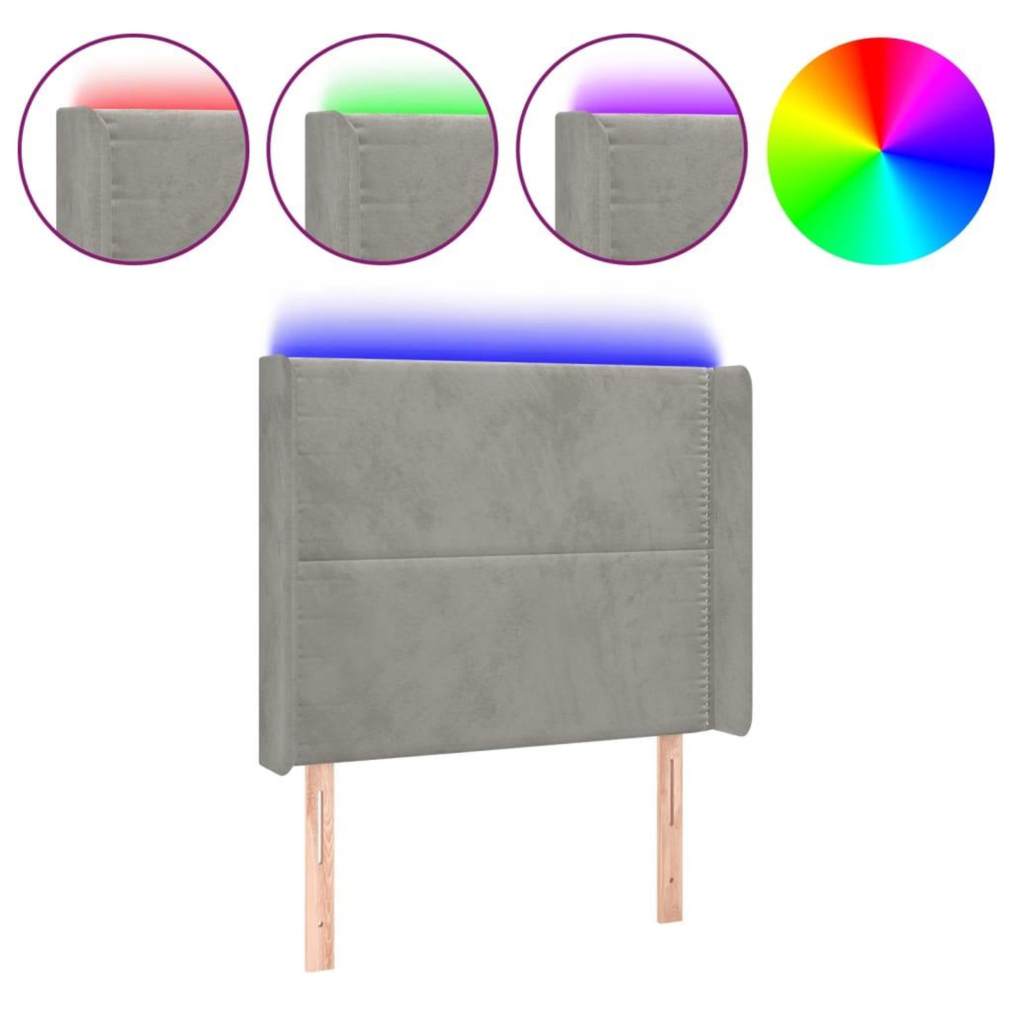Voir la diapositive 2 : VIDAXL Tete de lit a LED Gris clair 93x16x118/128 cm Velours