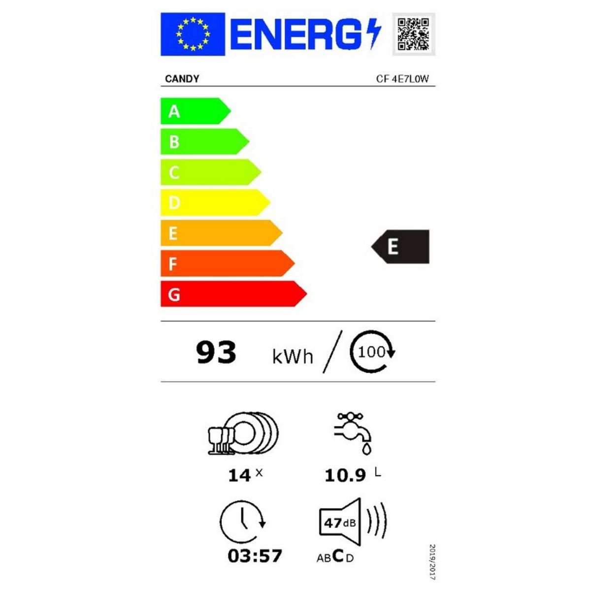 Candy Lave-vaisselle 60cm 14 couverts 47db blanc - CF4E7L0W