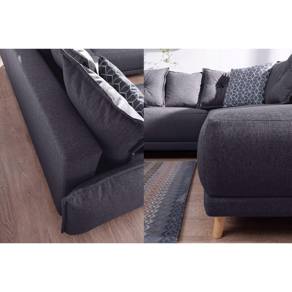 BEST MOBILIER Lena - canapé d'angle droit convertible - 5 places - gris foncé - style scandinave - gris foncé