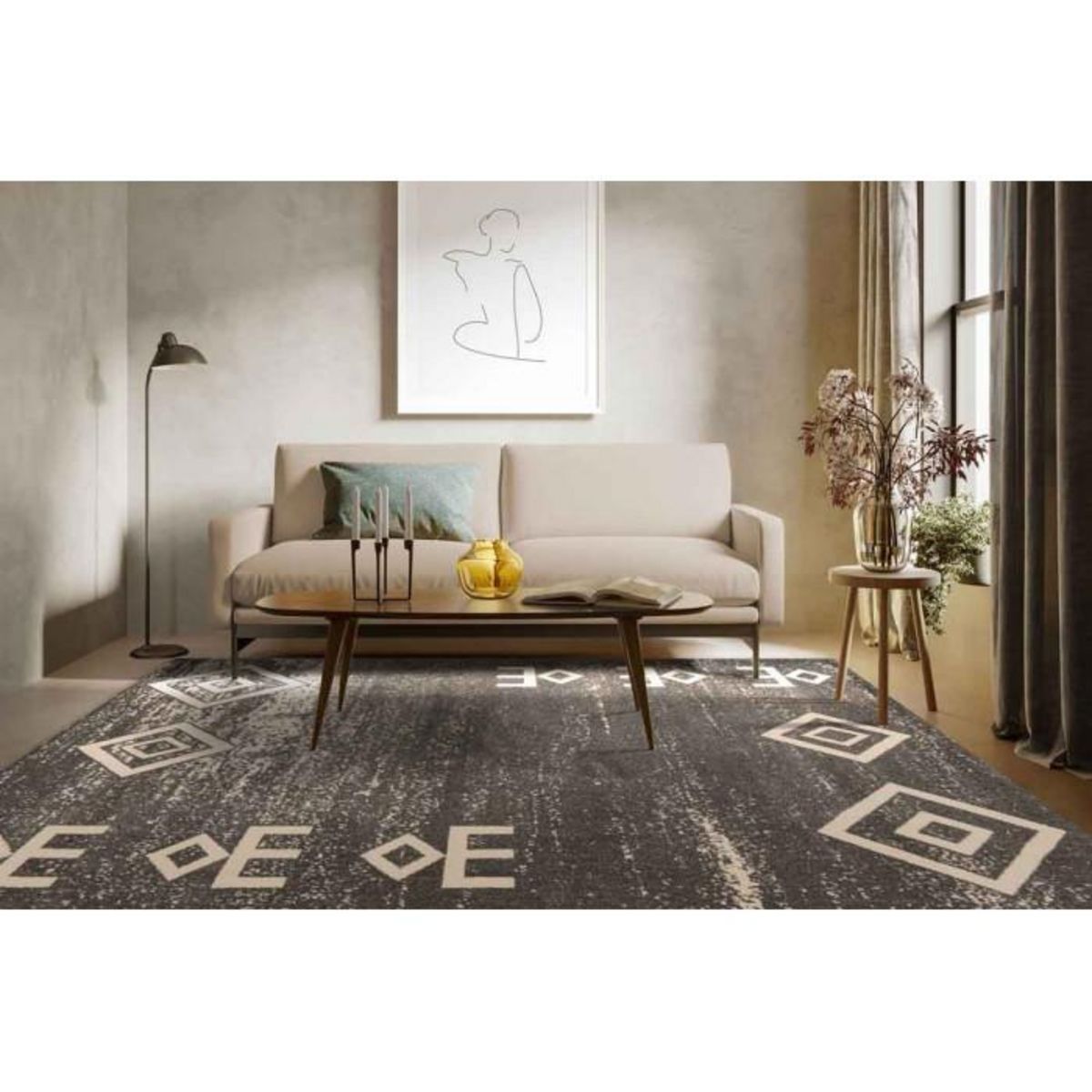 Paris Prix Tapis Tissé Imprimé Ethnique  Naila  Gris