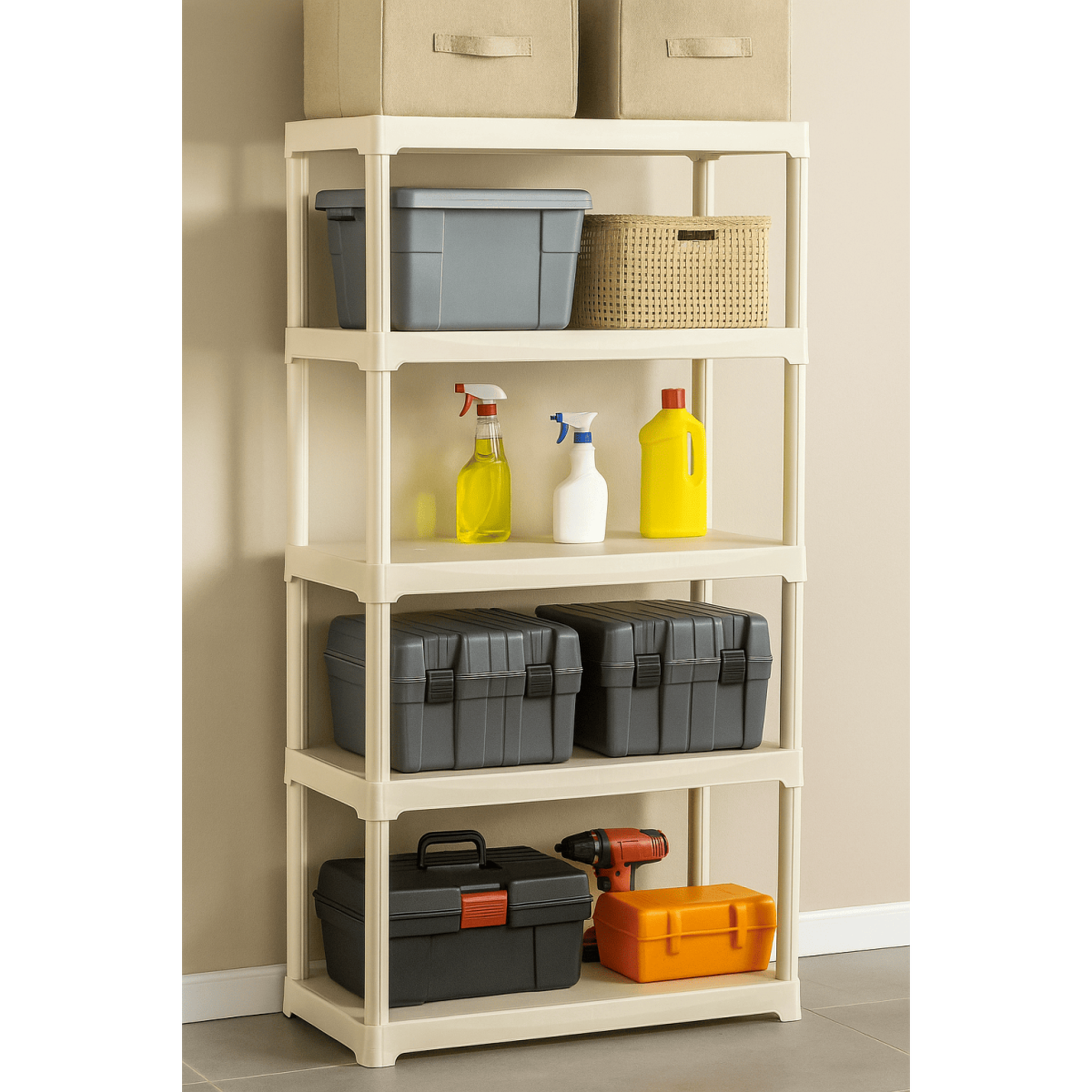 Voir la diapositive 4 : ART PLAST Étagère de rangement 5 niveaux 80x40x176 cm beige etagère 5 tablettes charge 150 kg anti-humidité lavable art plast
