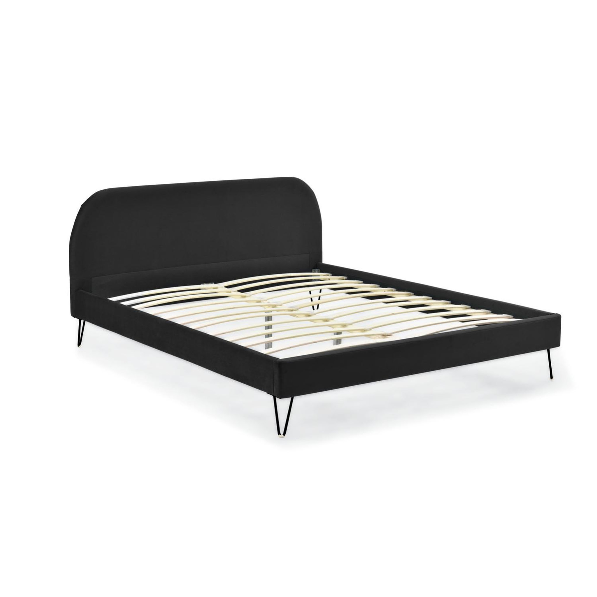 CONCEPT USINE Lit 140 x 190 cm en velours noir et pieds noirs PHOENIX