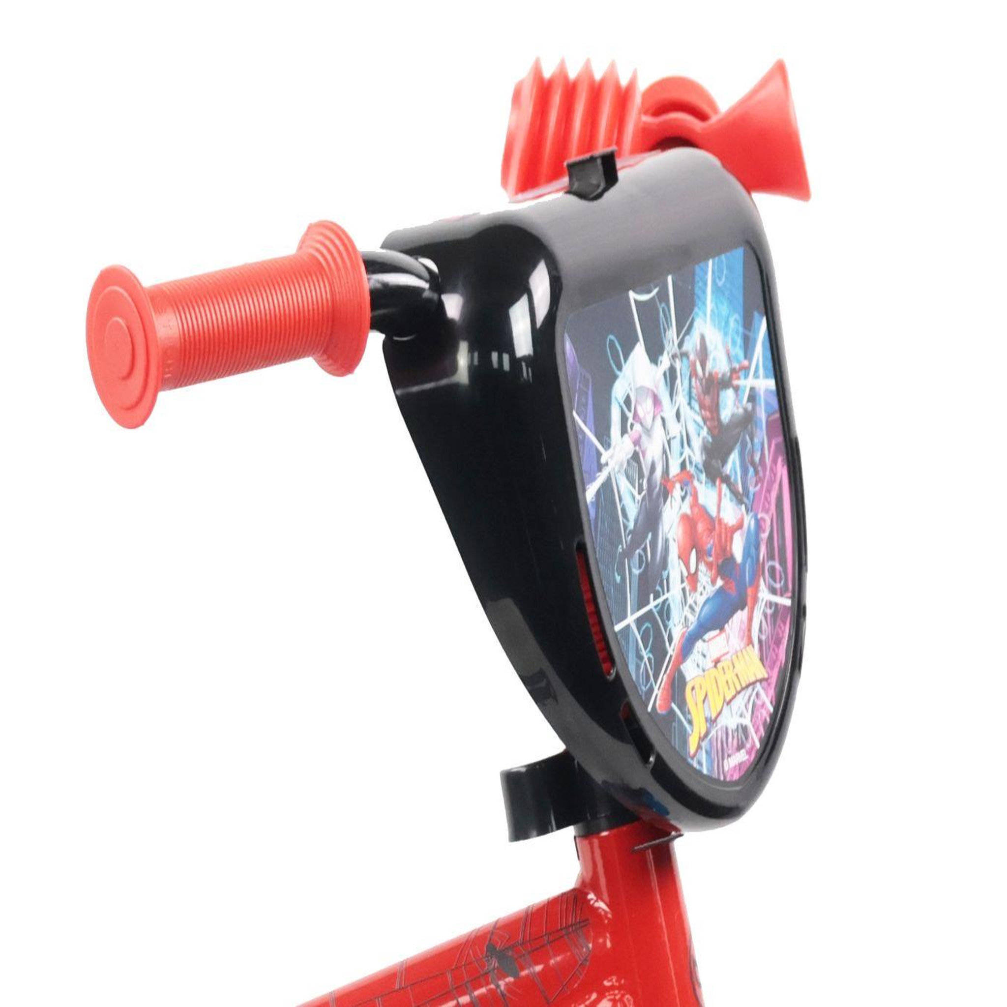 Voir la diapositive 2 : Spiderman Vélo enfant 10'' spiderman avec plaque avant décorative et garde boues + stabilisateurs