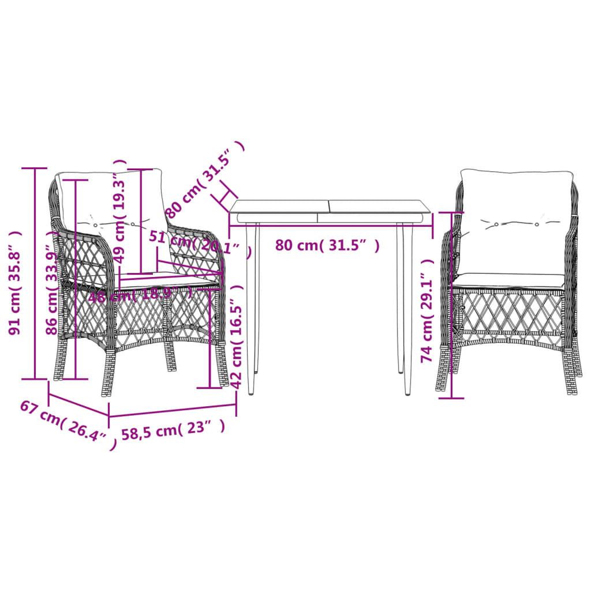 Voir la diapositive 6 : VIDAXL Ensemble de bistro 3 pcs avec coussins beige resine tressee