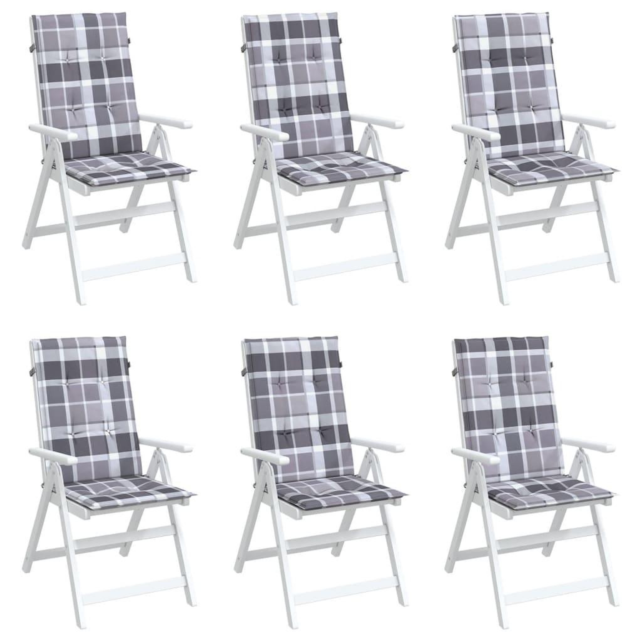 Voir la diapositive 4 : VIDAXL Coussins de chaise jardin a dossier haut lot de 6 carreaux gris