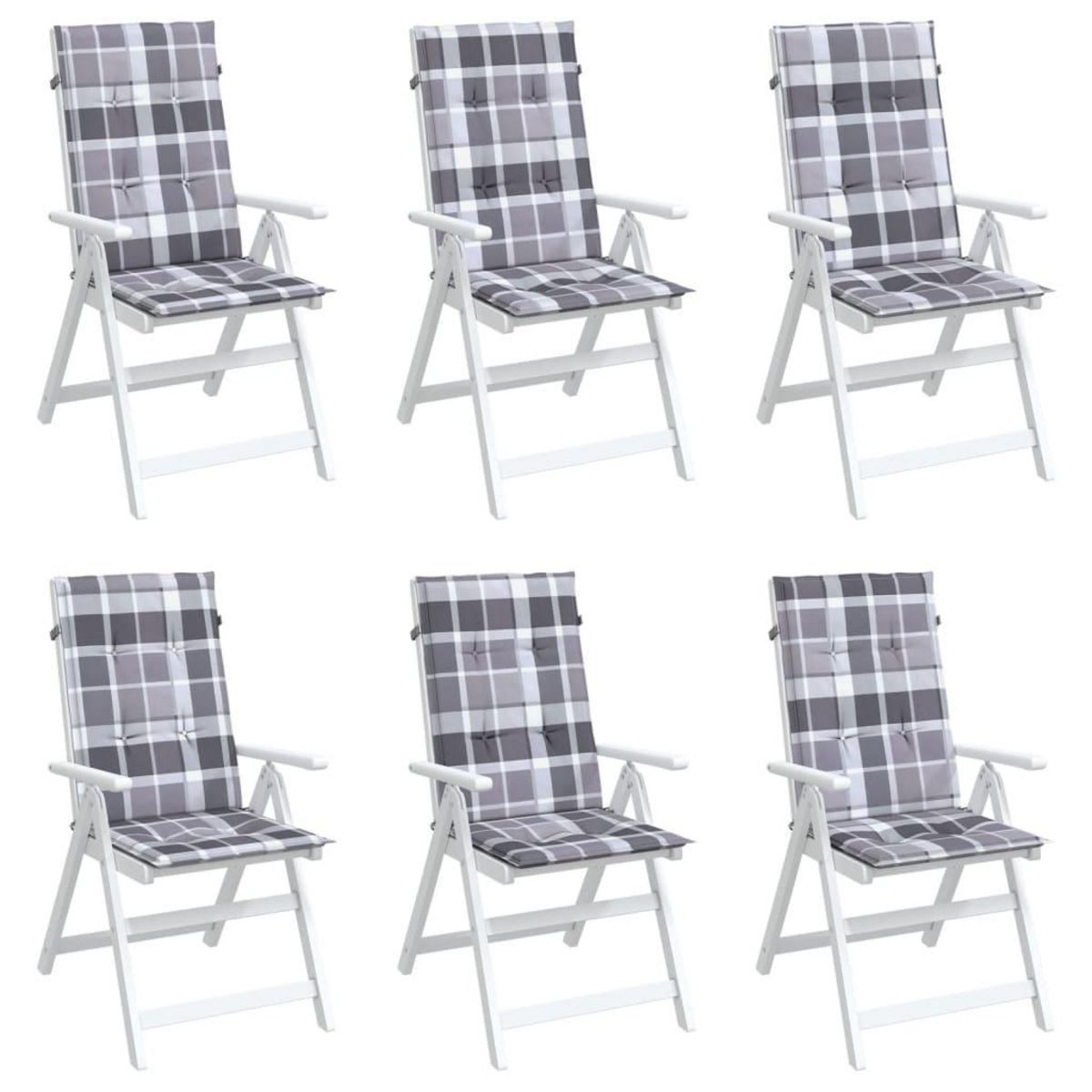 VIDAXL Coussins de chaise jardin a dossier haut lot de 6 carreaux gris