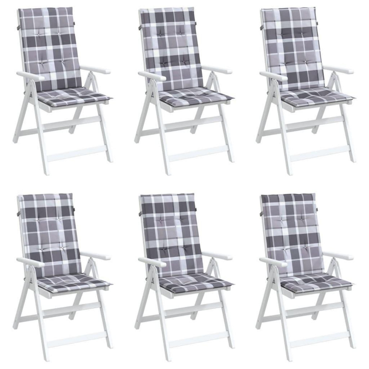 VIDAXL Coussins de chaise jardin a dossier haut lot de 6 carreaux gris