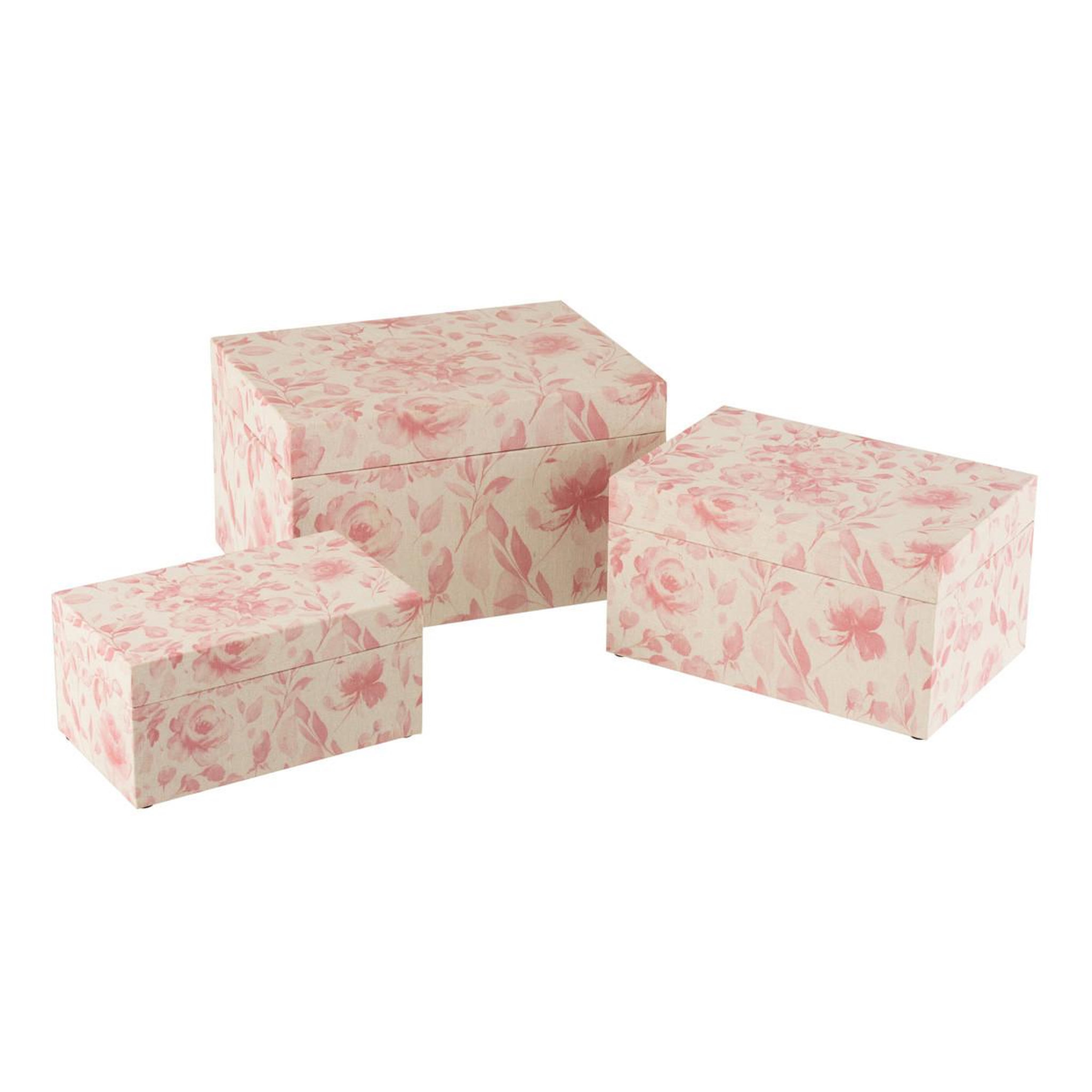Voir la diapositive 1 : J-LINE Lot de 3 Boîtes Déco  Motif Fleurs  35cm Rose