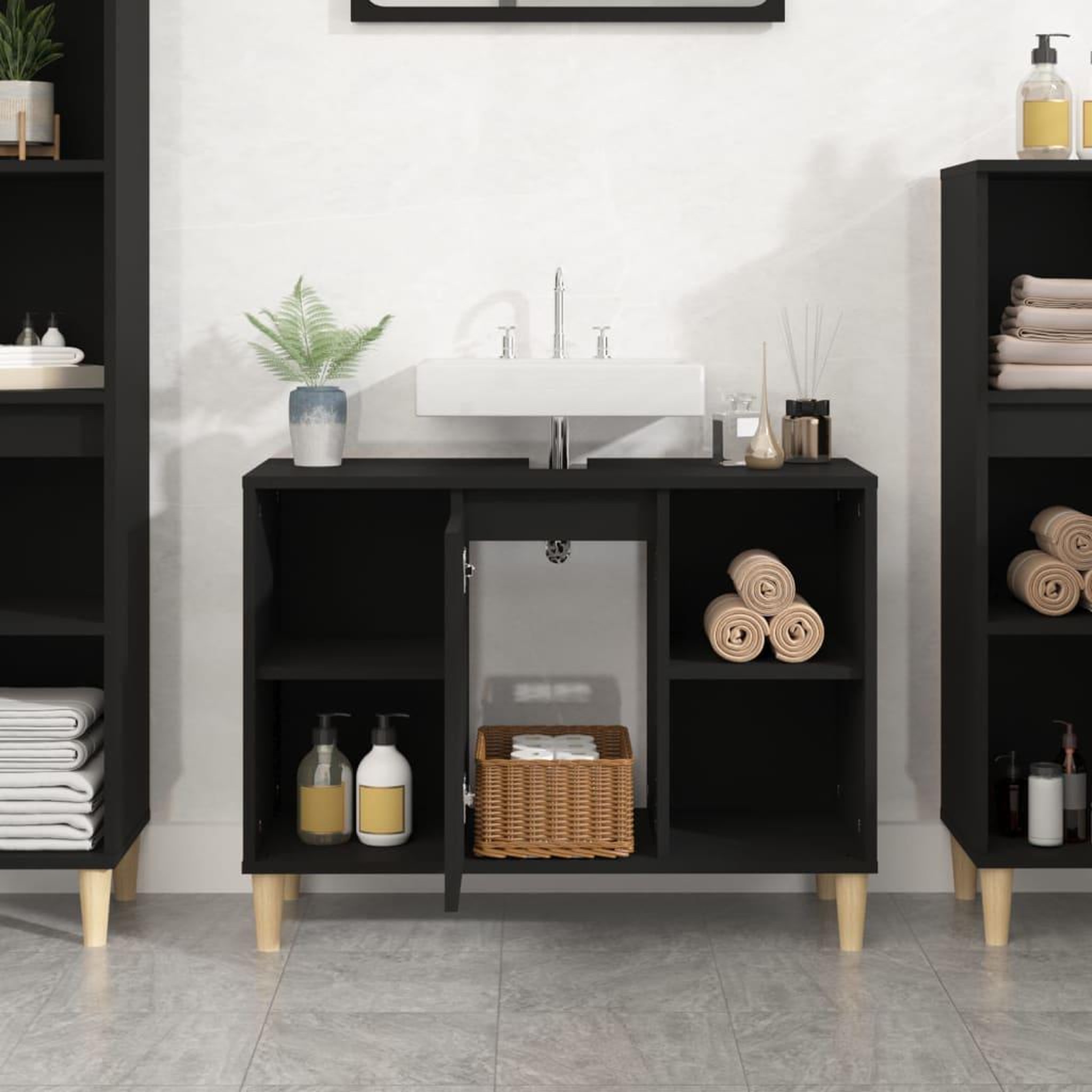 Voir la diapositive 3 : VIDAXL Meuble d'evier noir 80x33x60 cm bois d'ingenierie