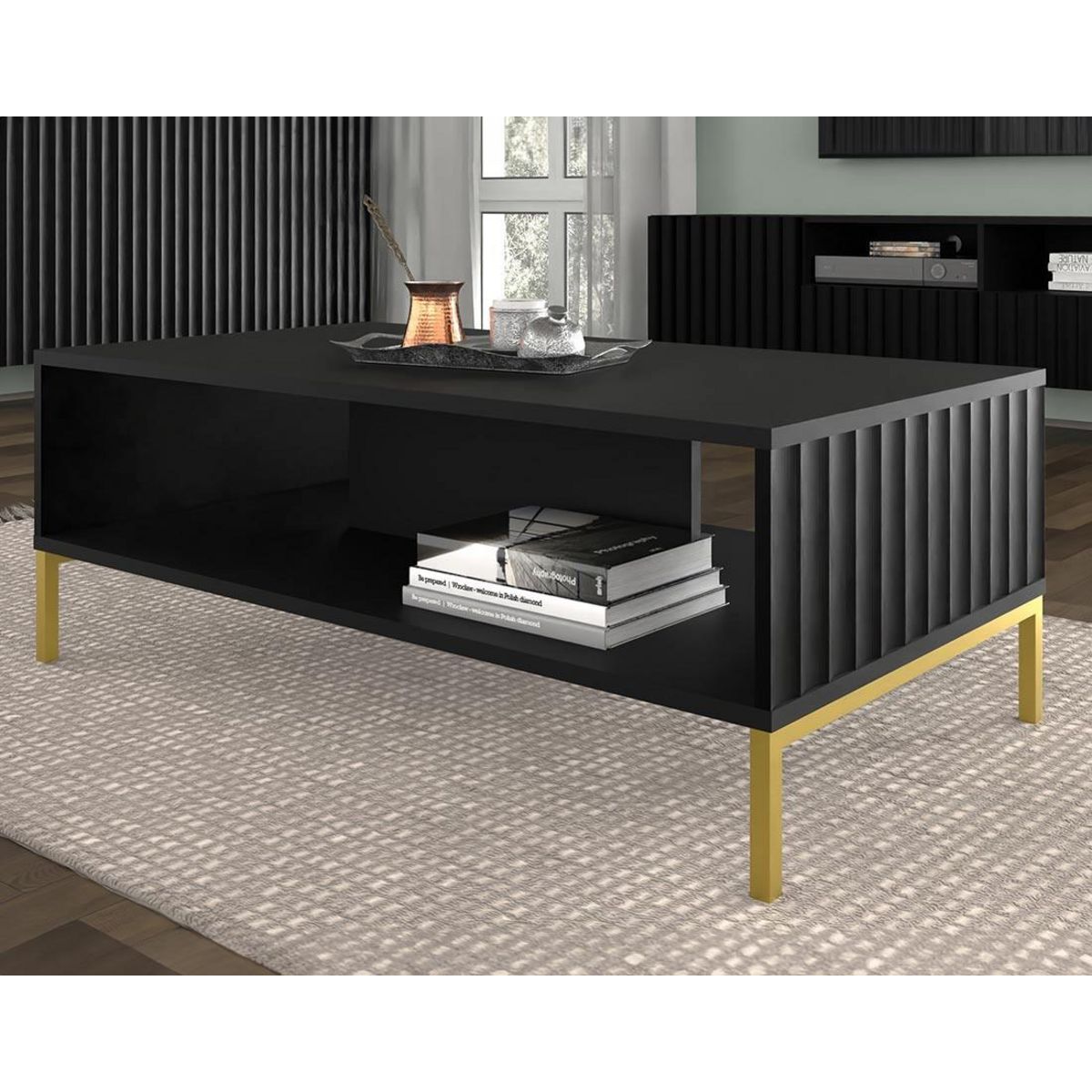 BEST MOBILIER Lara - table basse - pieds dorés - 90 cm