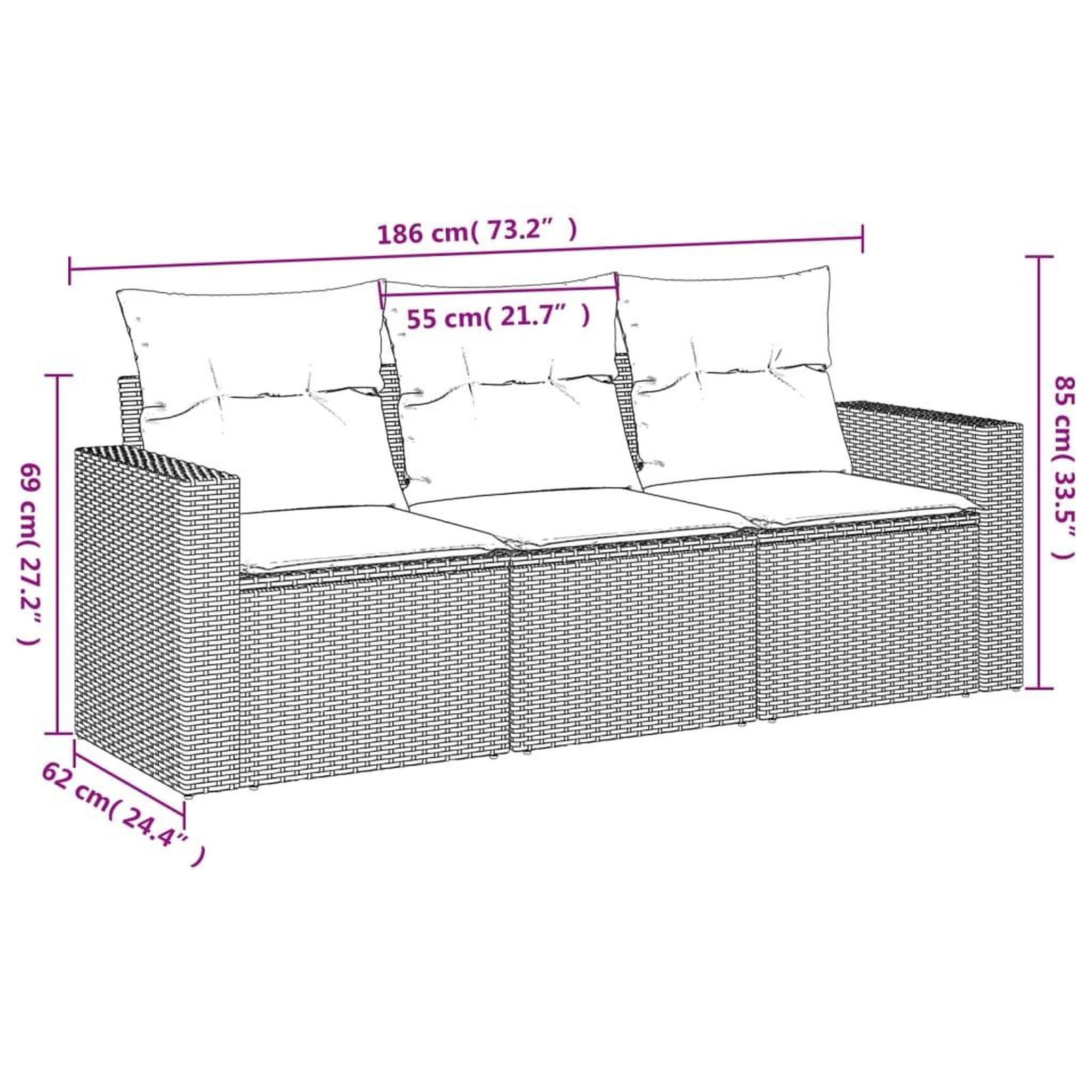 Voir la diapositive 3 : VIDAXL Salon de jardin avec coussins 3 pcs marron resine tressee