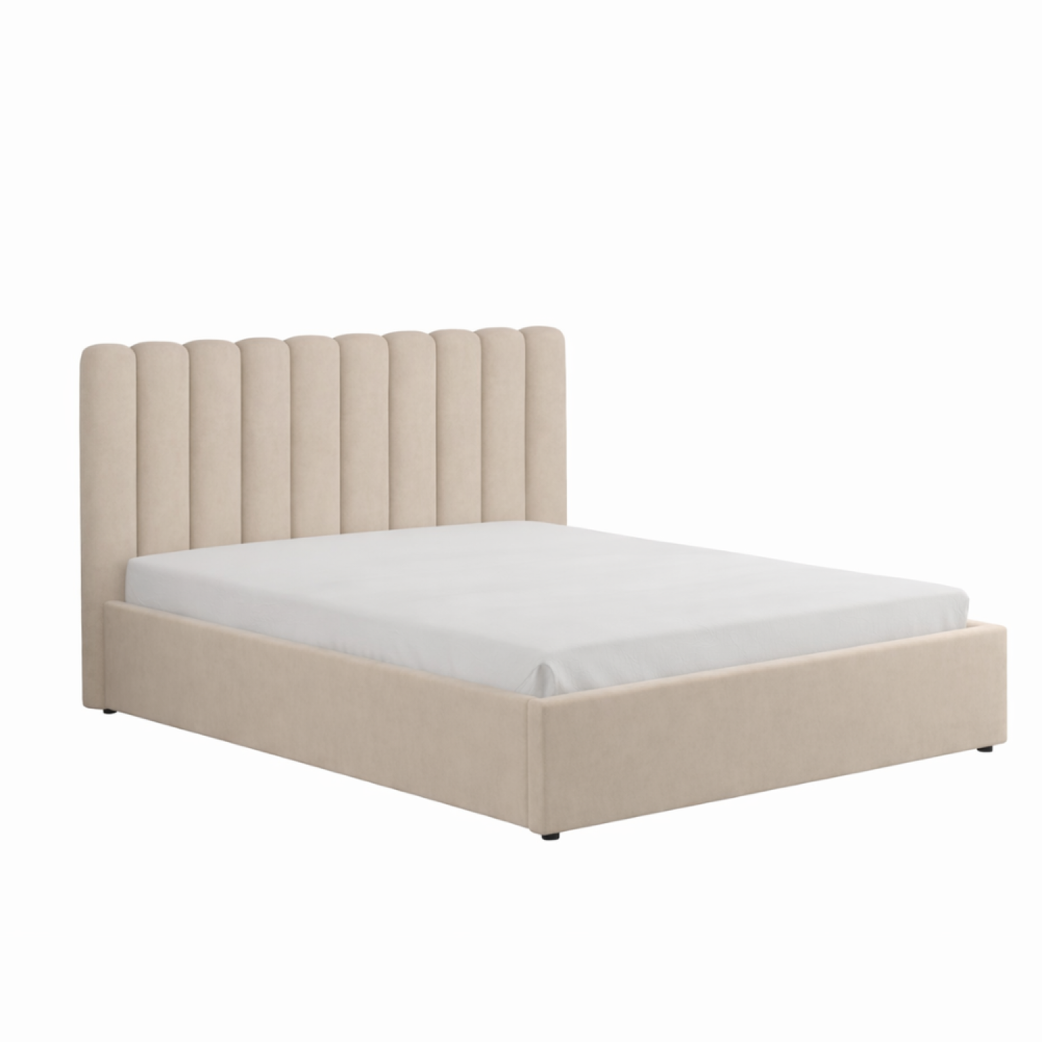 CONCEPT USINE Lit avec coffre de rangement 140x190cm velours beige savannah