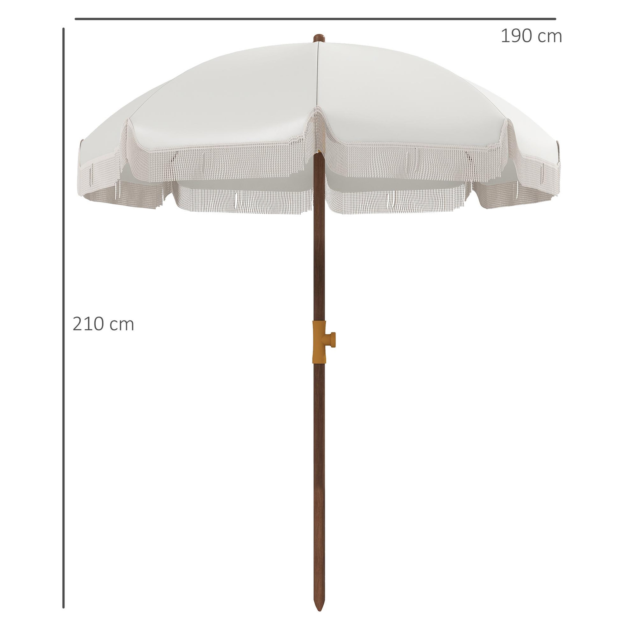 Voir la diapositive 3 : OUTSUNNY Parasol droit de plage jardin style bohème à franges UV40+ crème