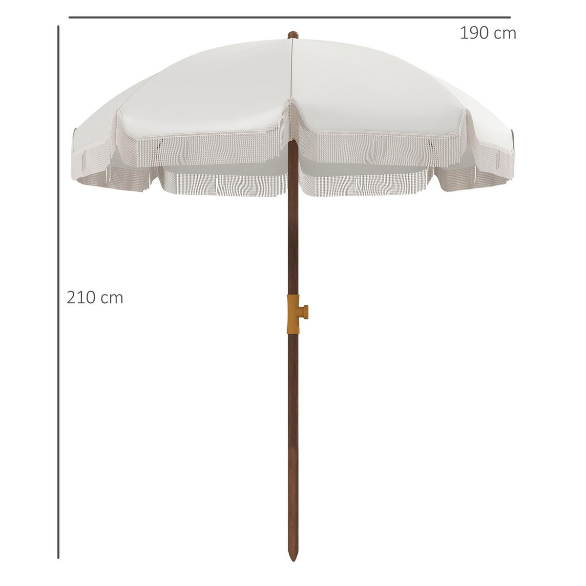 OUTSUNNY Parasol droit de plage jardin style bohème à franges UV40+ crème