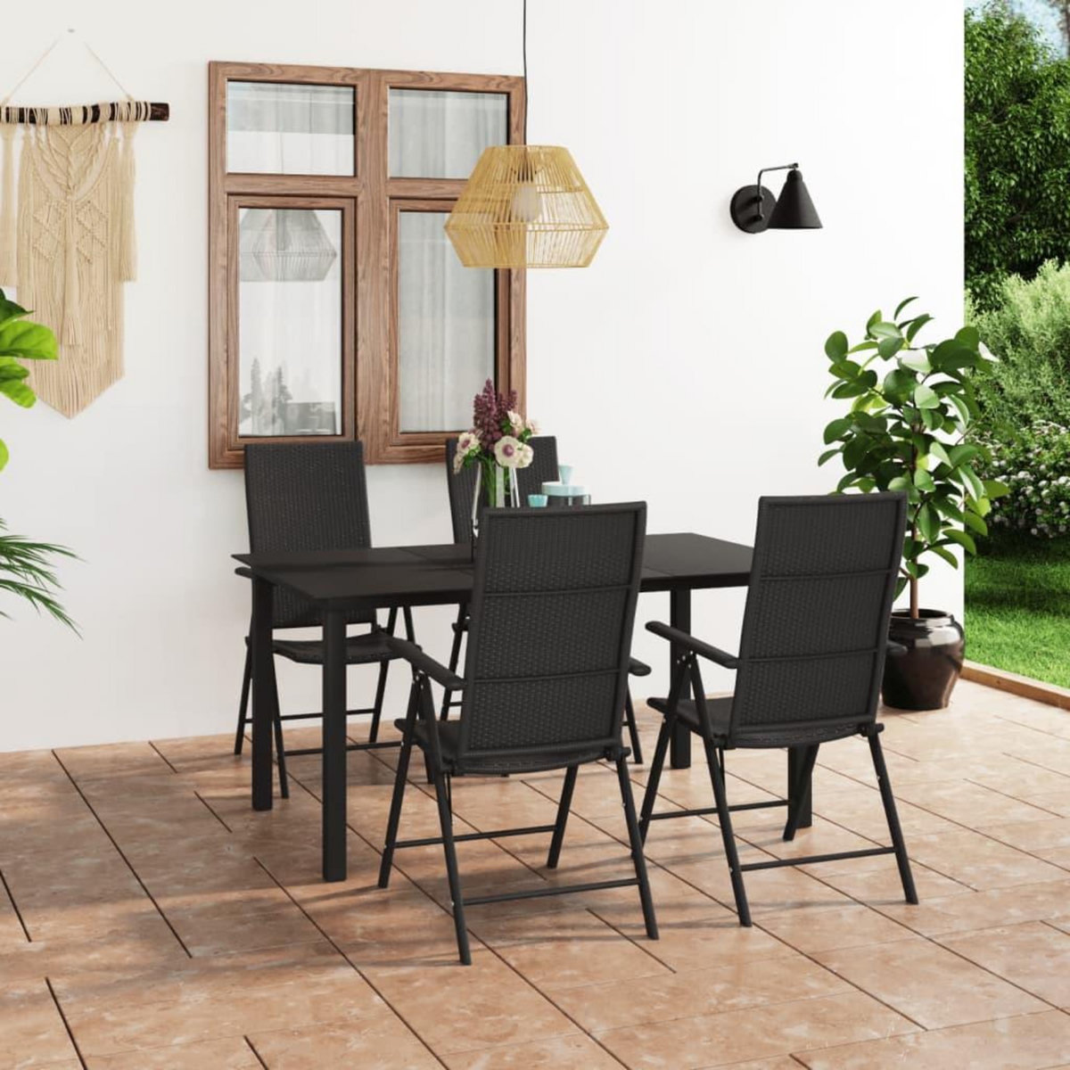 VIDAXL Ensemble a manger de jardin 5 pcs noir