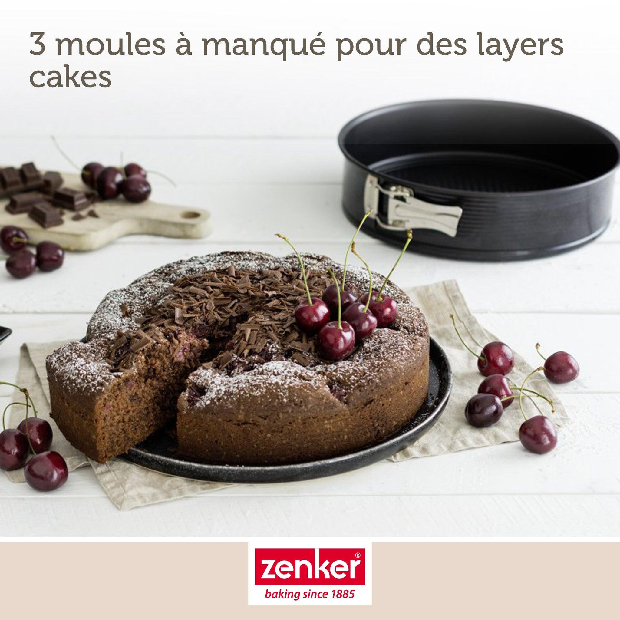 Voir la diapositive 4 : ZENKER Set de 3 moules à charnière ronds de 20 cm 24 cm et 28 cm zenker black metallic
