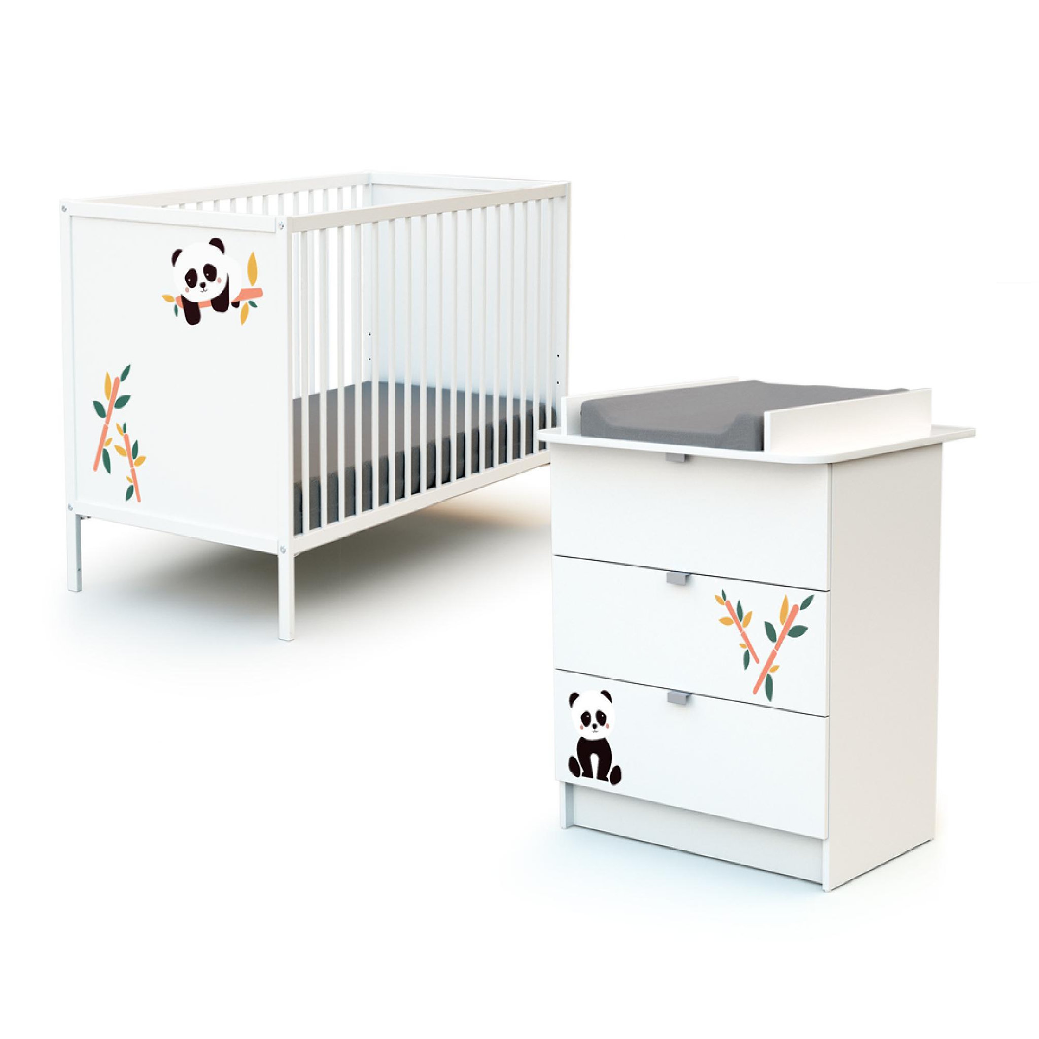 Voir la diapositive 1 : WEBABY Chambre bébé lit et commode à langer en bois ALBA