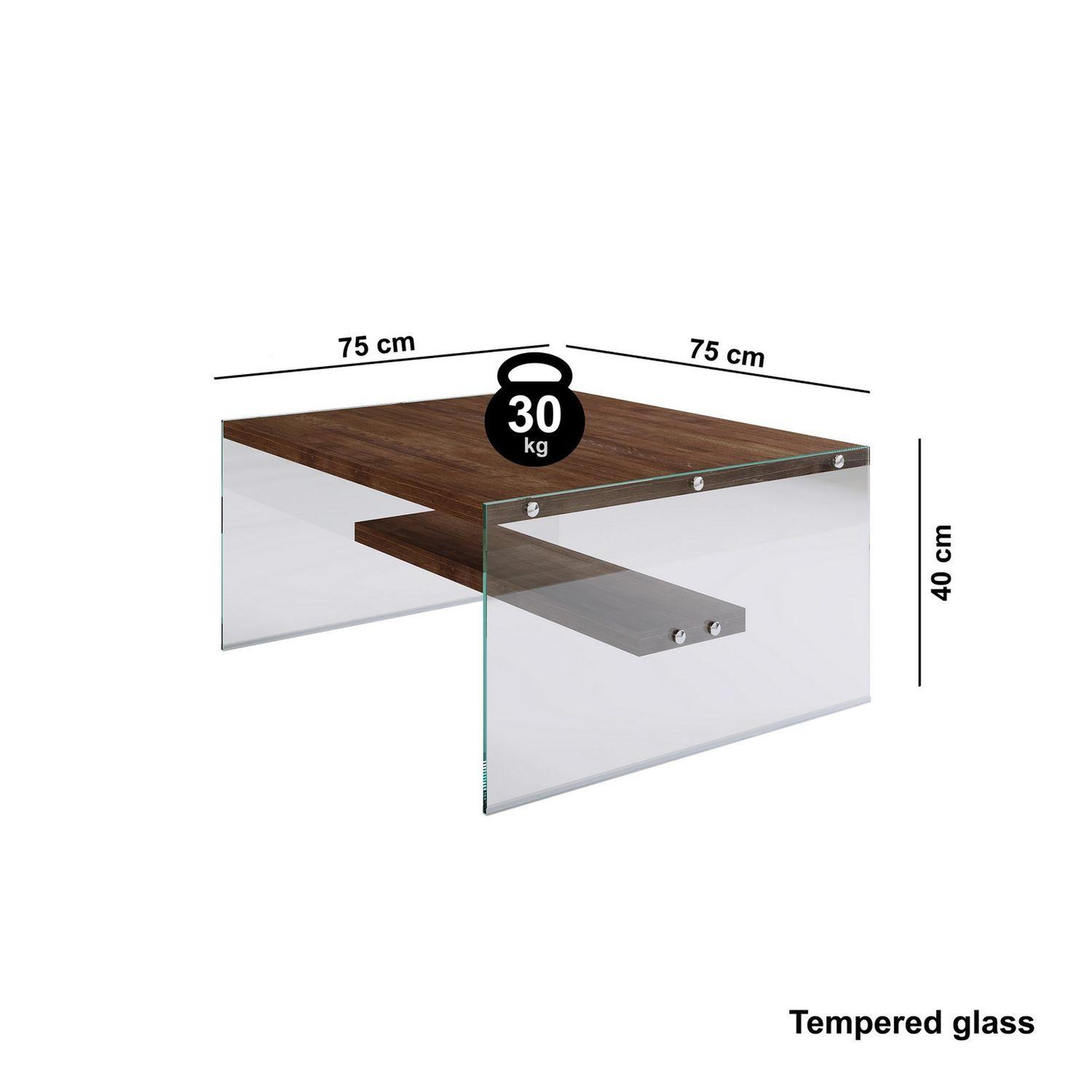 Voir la diapositive 4 : TOILINUX Table basse carrée 1 étagère en bois de pin et sa structure en verre - marron