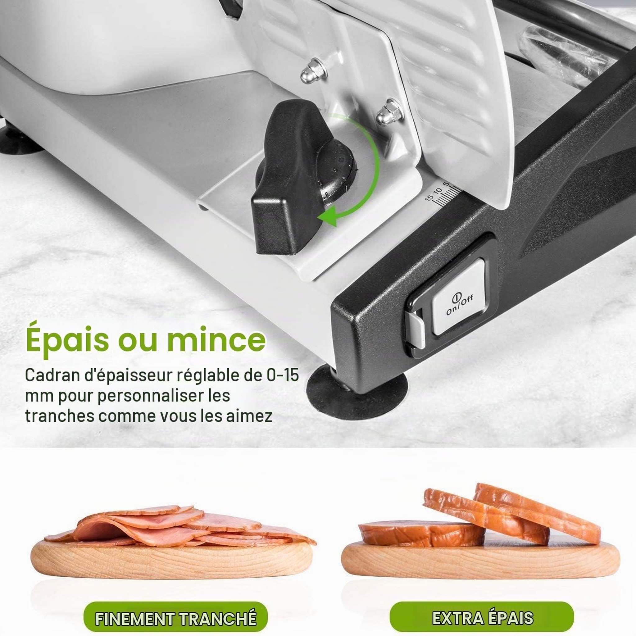Voir la diapositive 3 : YASHE Trancheuse électrique, 150 W, lame 19 cm, coupe 0–15 mm, argent