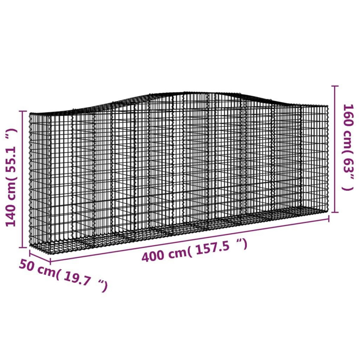 VIDAXL Paniers a gabions arques 20 pcs 400x50x140/160 cm Fer galvanise