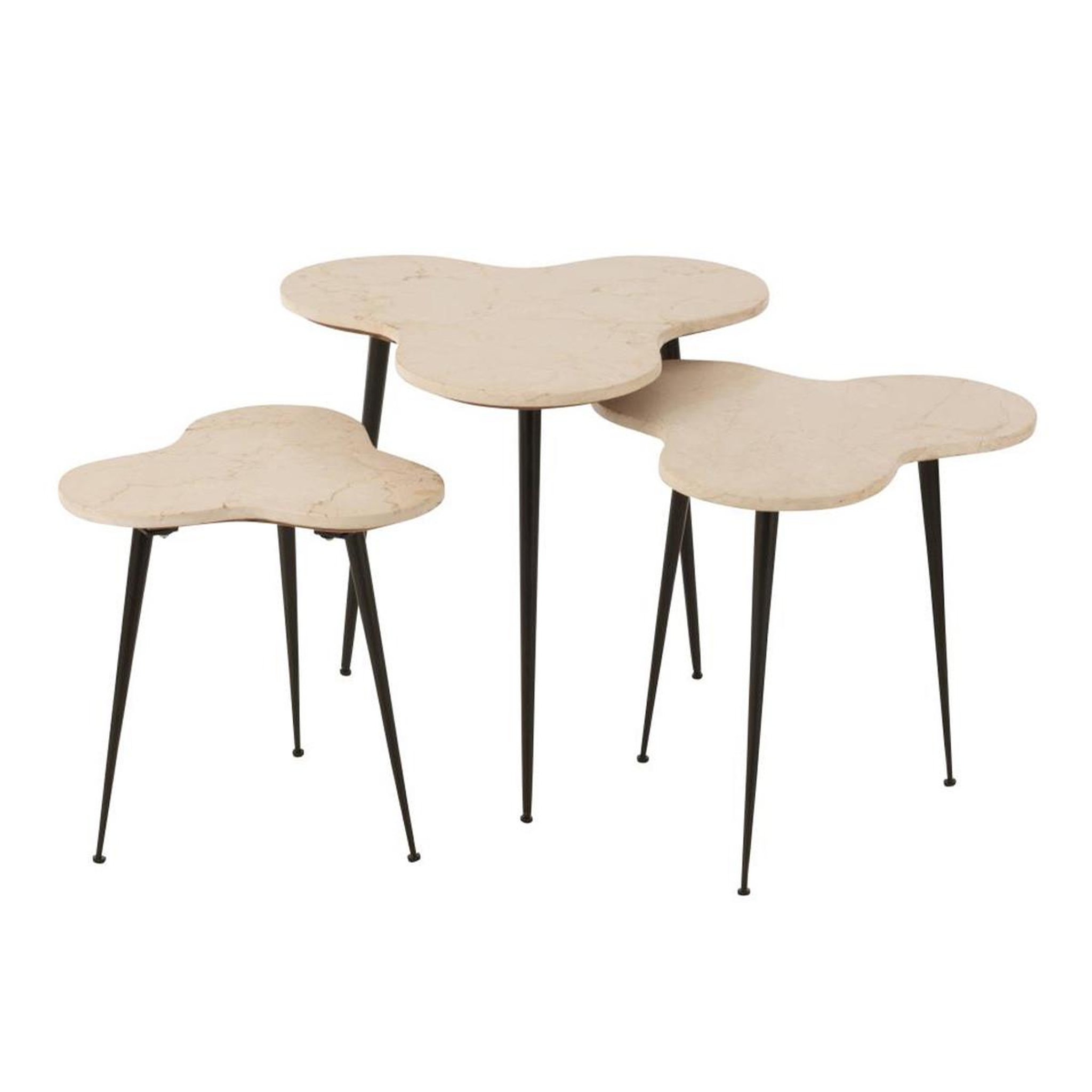 J-LINE Lot de 3 tables d'appoint gigogne  abeille  61cm blanc beige