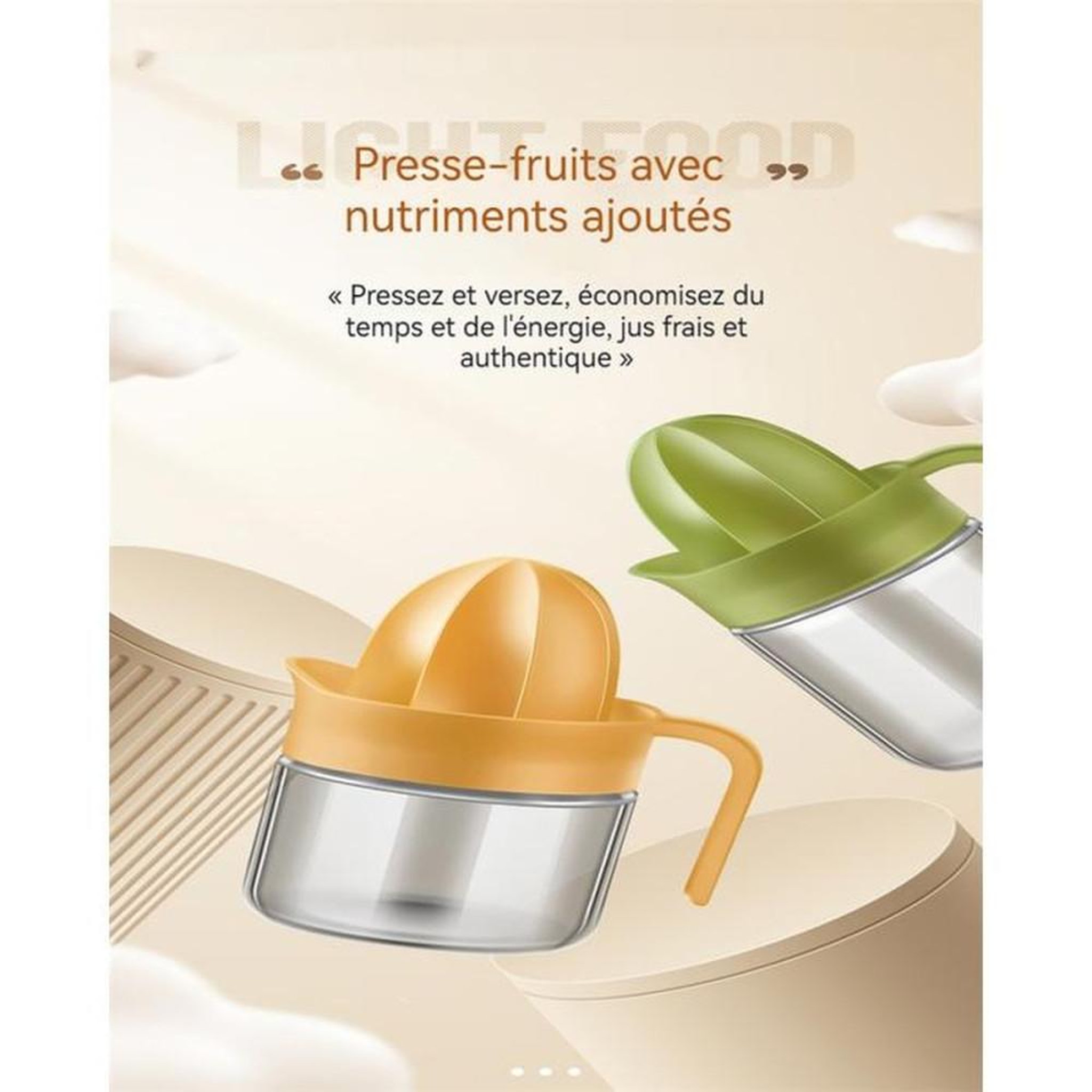 Voir la diapositive 3 : Presse-agrumes manuel en acier inox et PP, capacité 0,45 L, format compact 17,5 cm, compatible agrumes (oranges, citrons, mandarines)