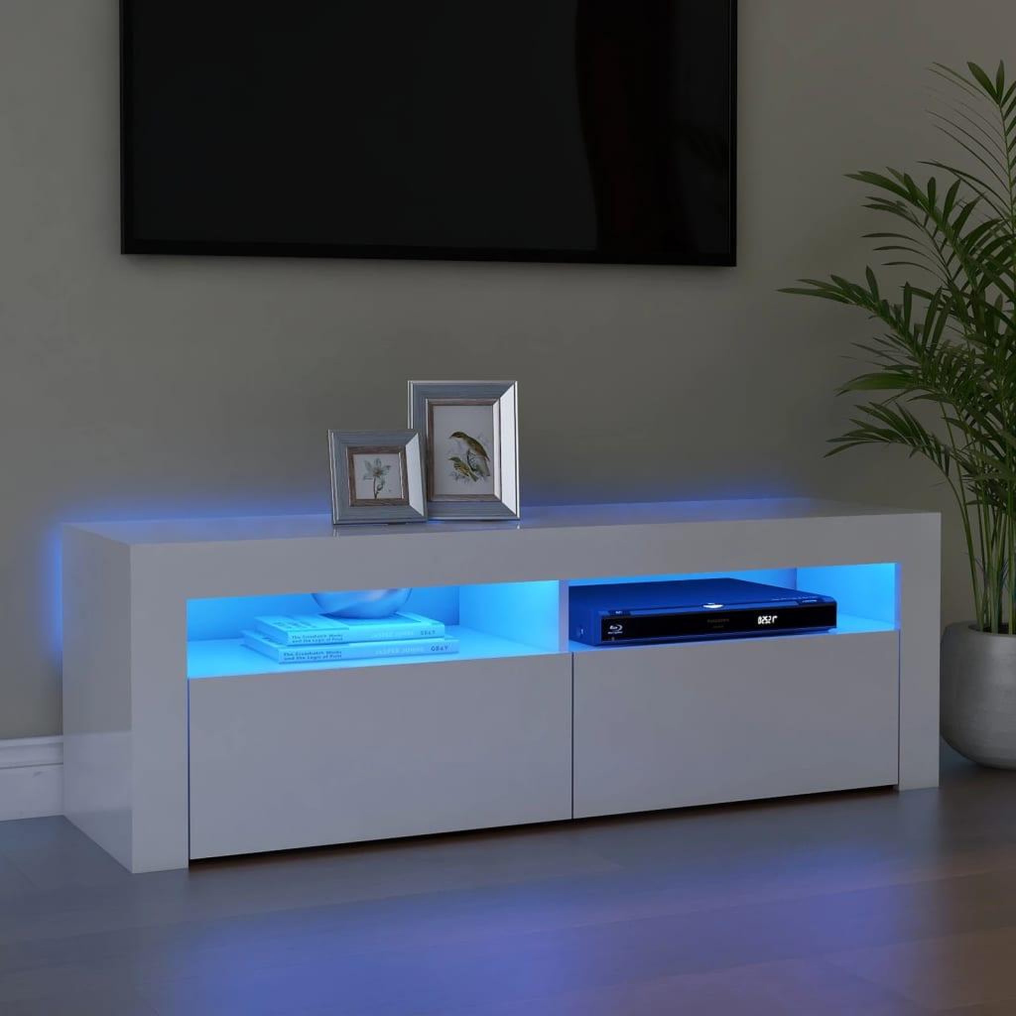 Voir la diapositive 1 : VIDAXL Meuble TV avec lumieres LED blanc brillant 120x35x40 cm