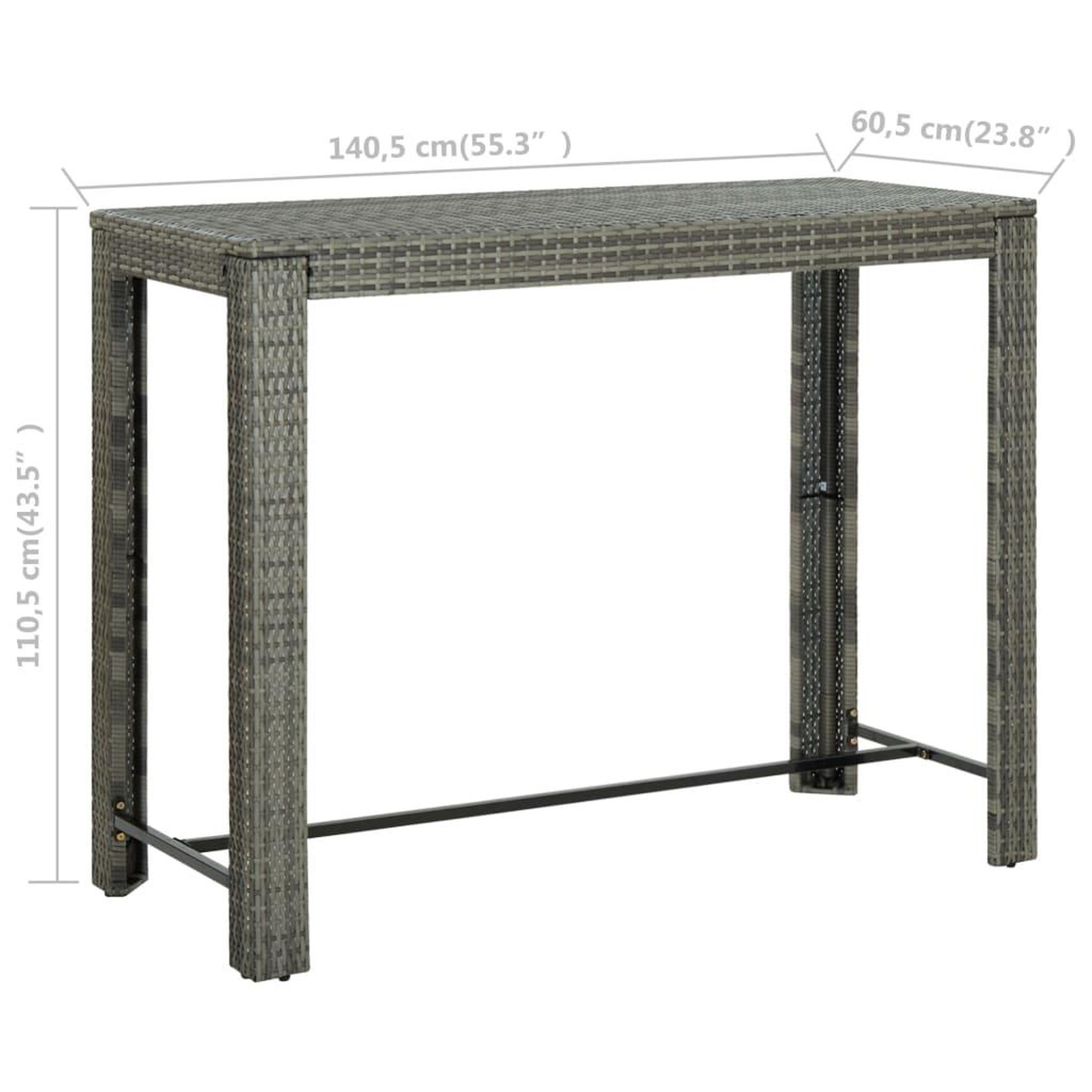 Voir la diapositive 6 : VIDAXL Table de bar de jardin Gris 140,5x60,5x110,5 cm Resine tressee