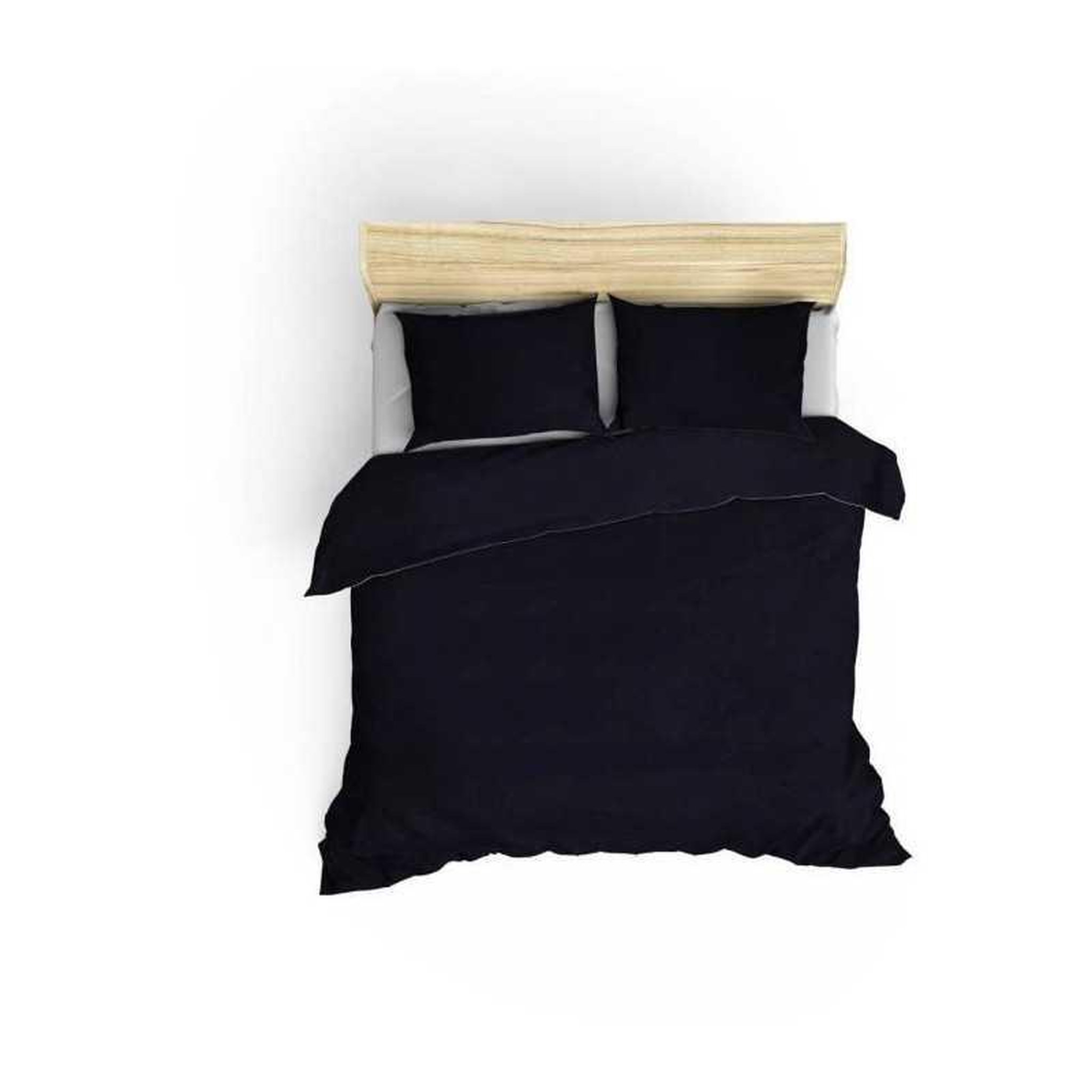 Voir la diapositive 2 : MENZZO Set housse de couette 240x220cm et 2 taies d'oreiller Lovina uni Satin de Coton Bleu foncé