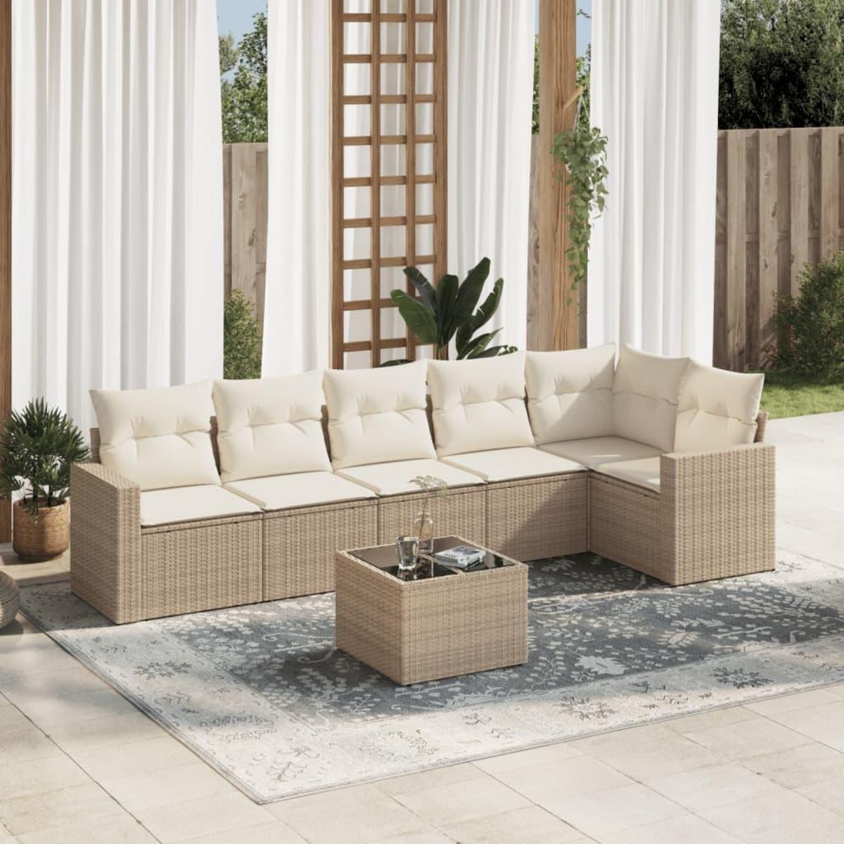 VIDAXL Salon de jardin avec coussins 7 pcs beige resine tressee