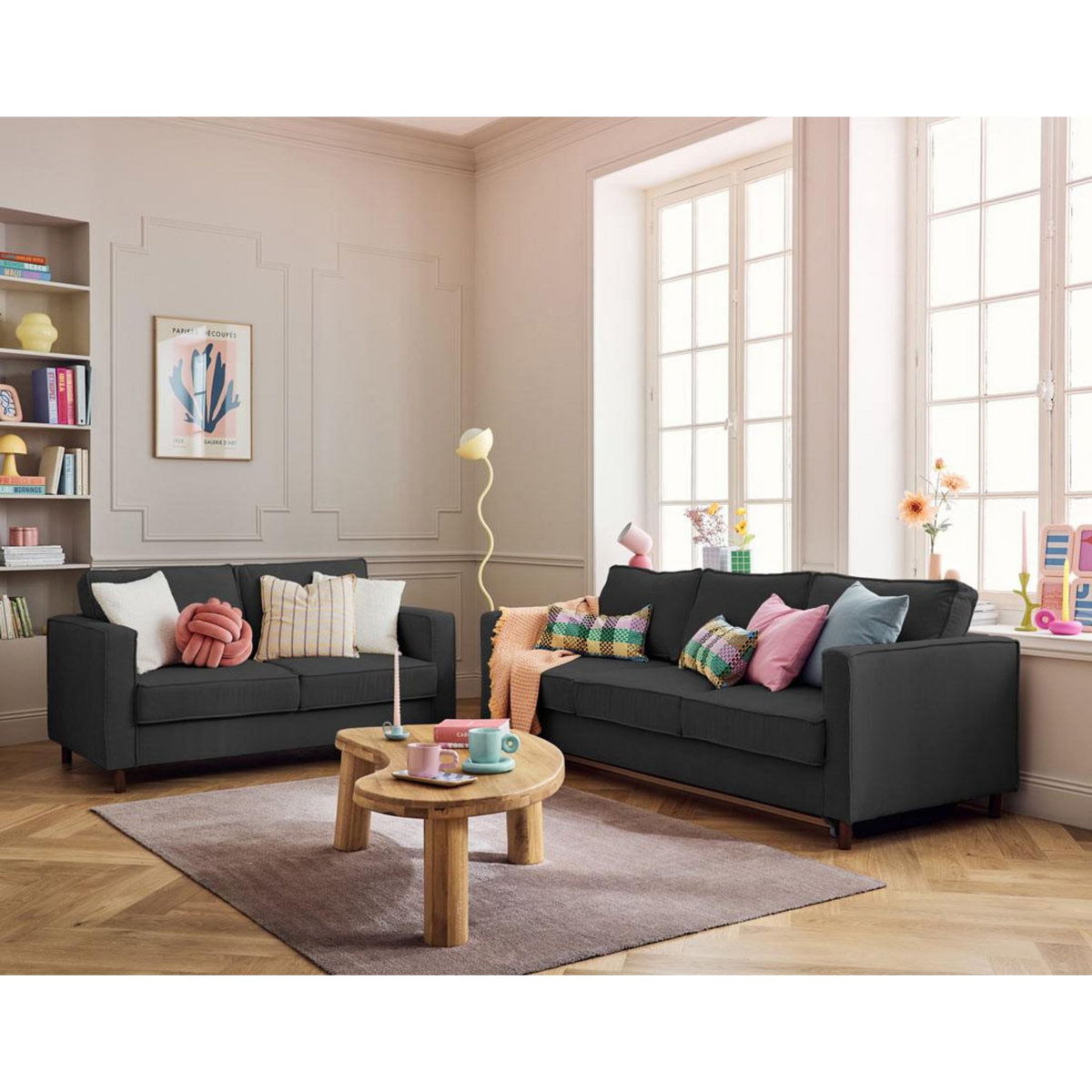 LISA DESIGN Jake - canapé 2 places en velours côtelé - pieds bois foncé