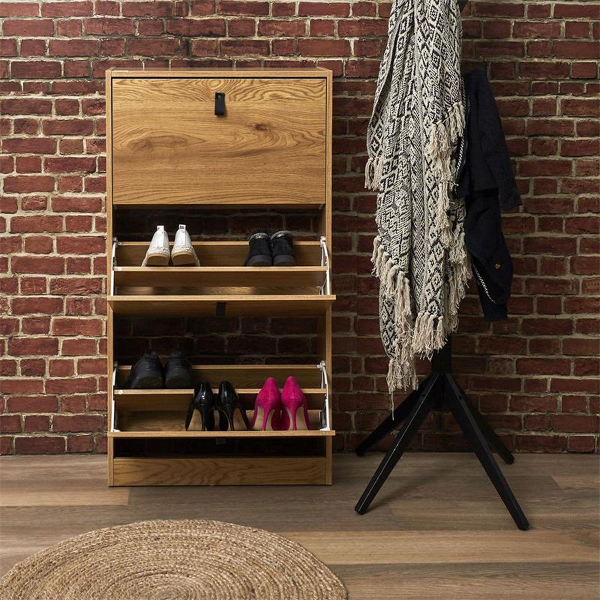 TOILINUX Meuble à chaussures avec 3 portes - Effet Bois