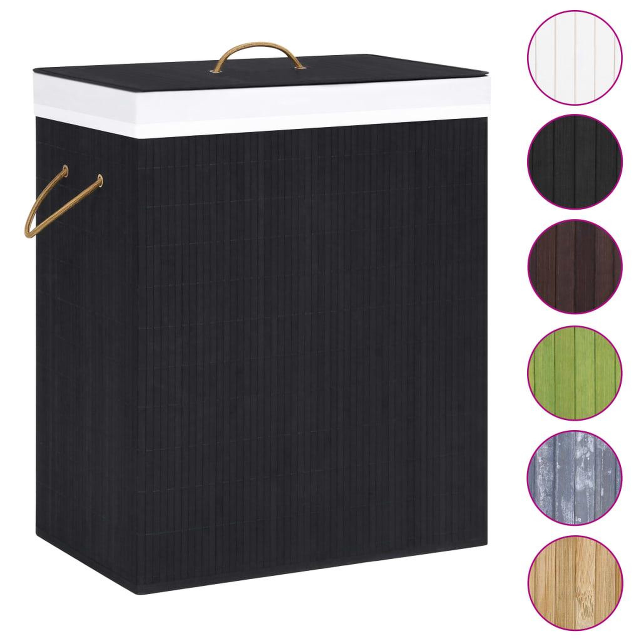 Voir la diapositive 2 : VIDAXL Panier a linge avec une seule section bambou noir 83 L