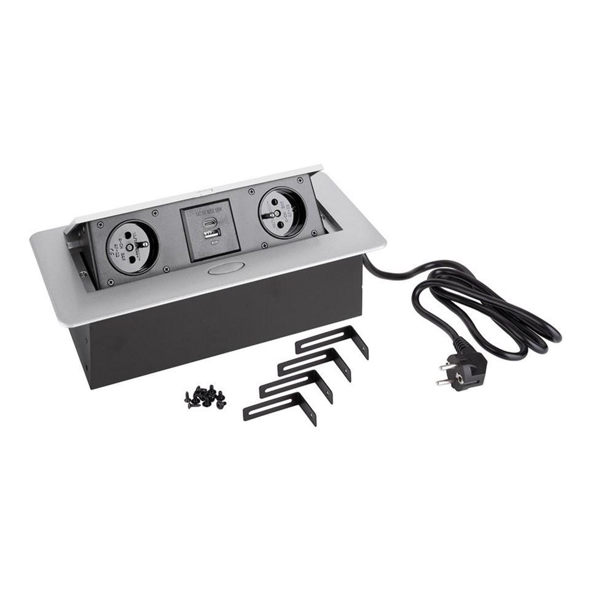 CENTRALE BRICO Prise électrique StrongPower 2x 230V, 2x USB A/C, argent, FR
