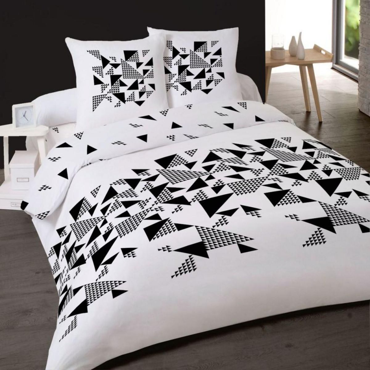 Dourev Parure de lit 4 pièces 100% coton TRIANGLES