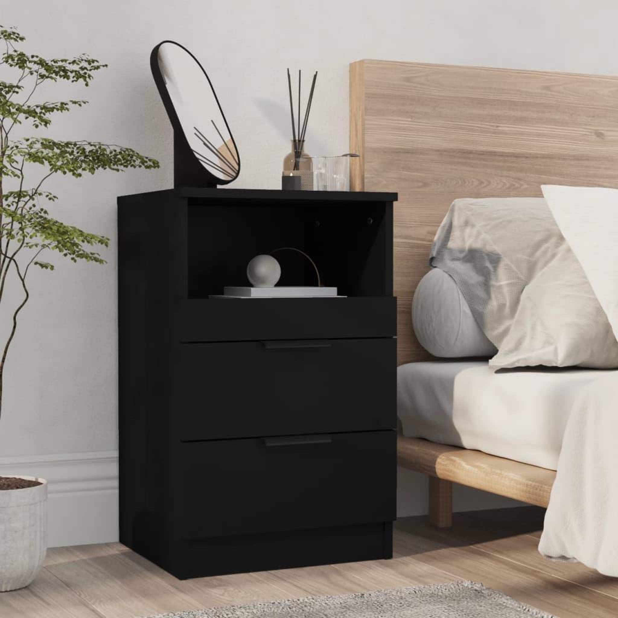 Voir la diapositive 1 : VIDAXL Table de chevet Noir Bois d'ingenierie